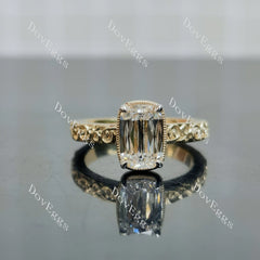 Modified elongated cushion carved vintage brilliant moissanite engagement ring| DovEggs