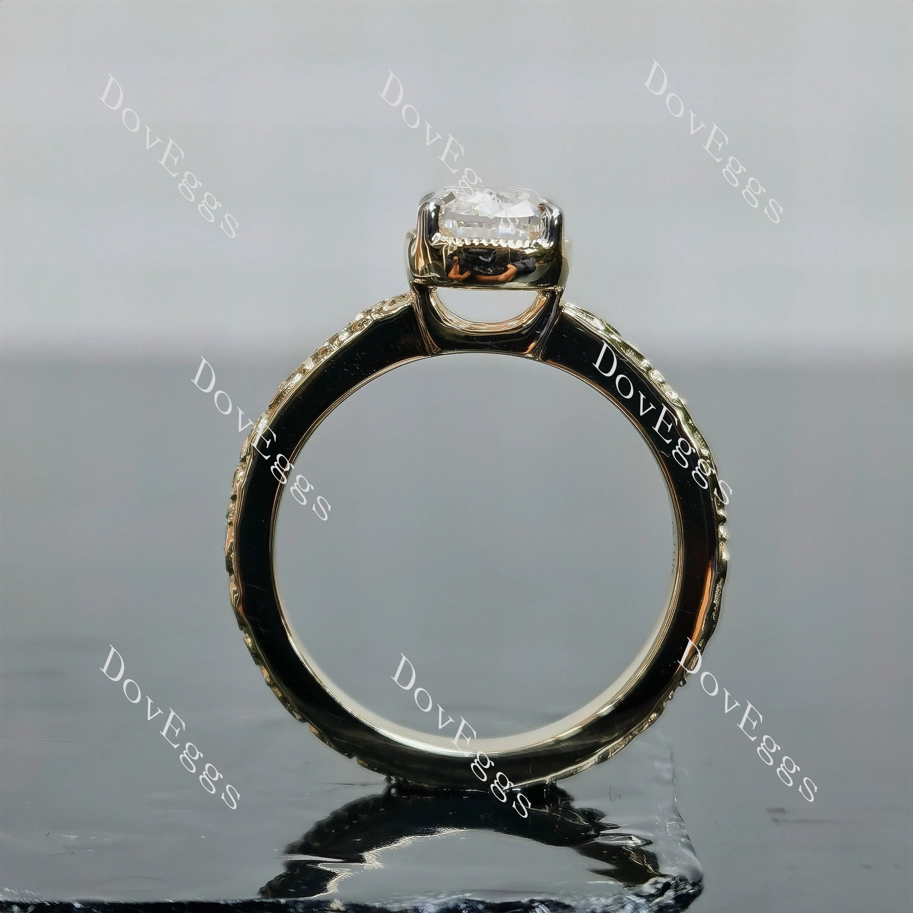 Modified elongated cushion carved vintage brilliant moissanite engagement ring| DovEggs
