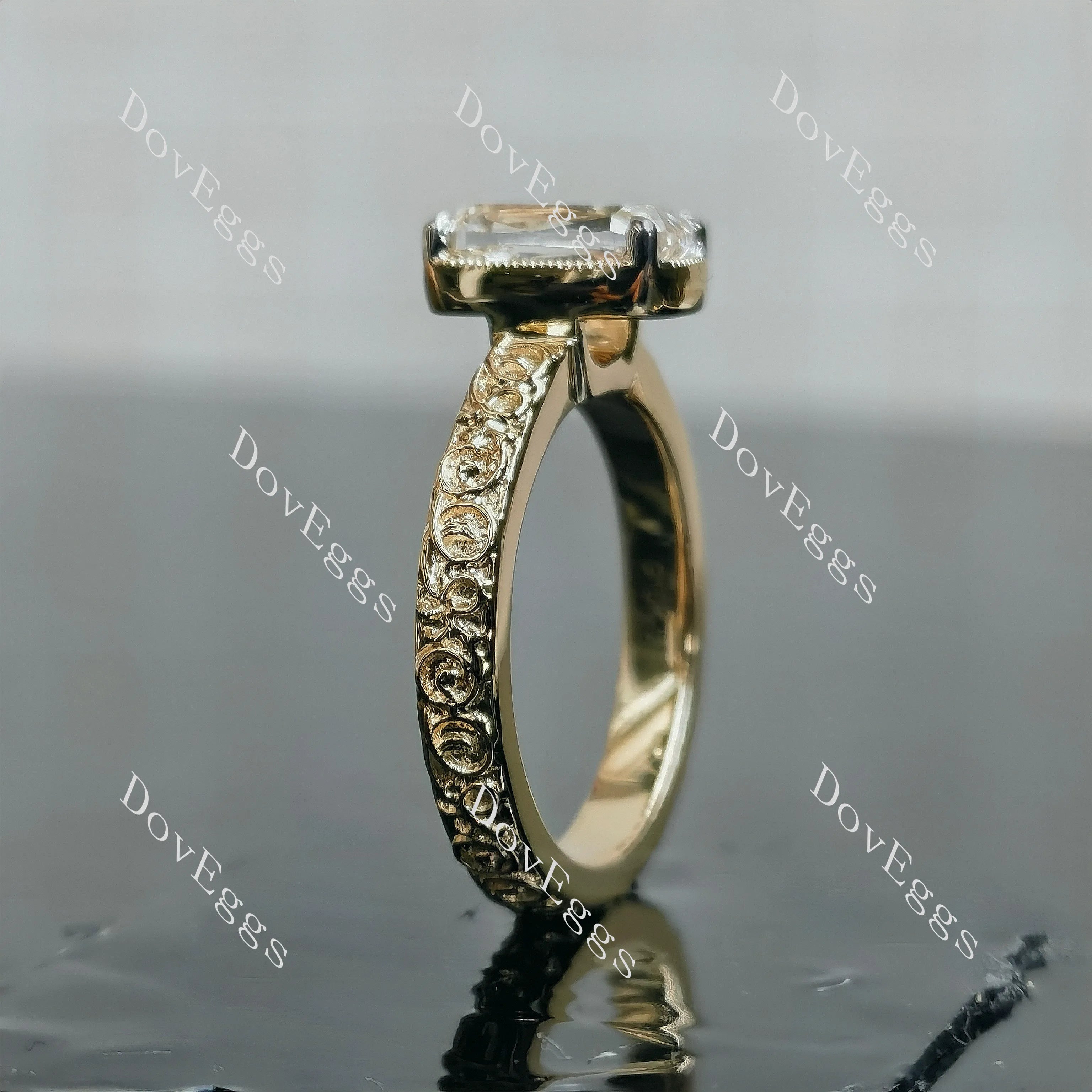 Modified elongated cushion carved vintage brilliant moissanite engagement ring| DovEggs