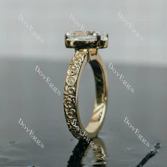 Modified elongated cushion carved vintage brilliant moissanite engagement ring| DovEggs
