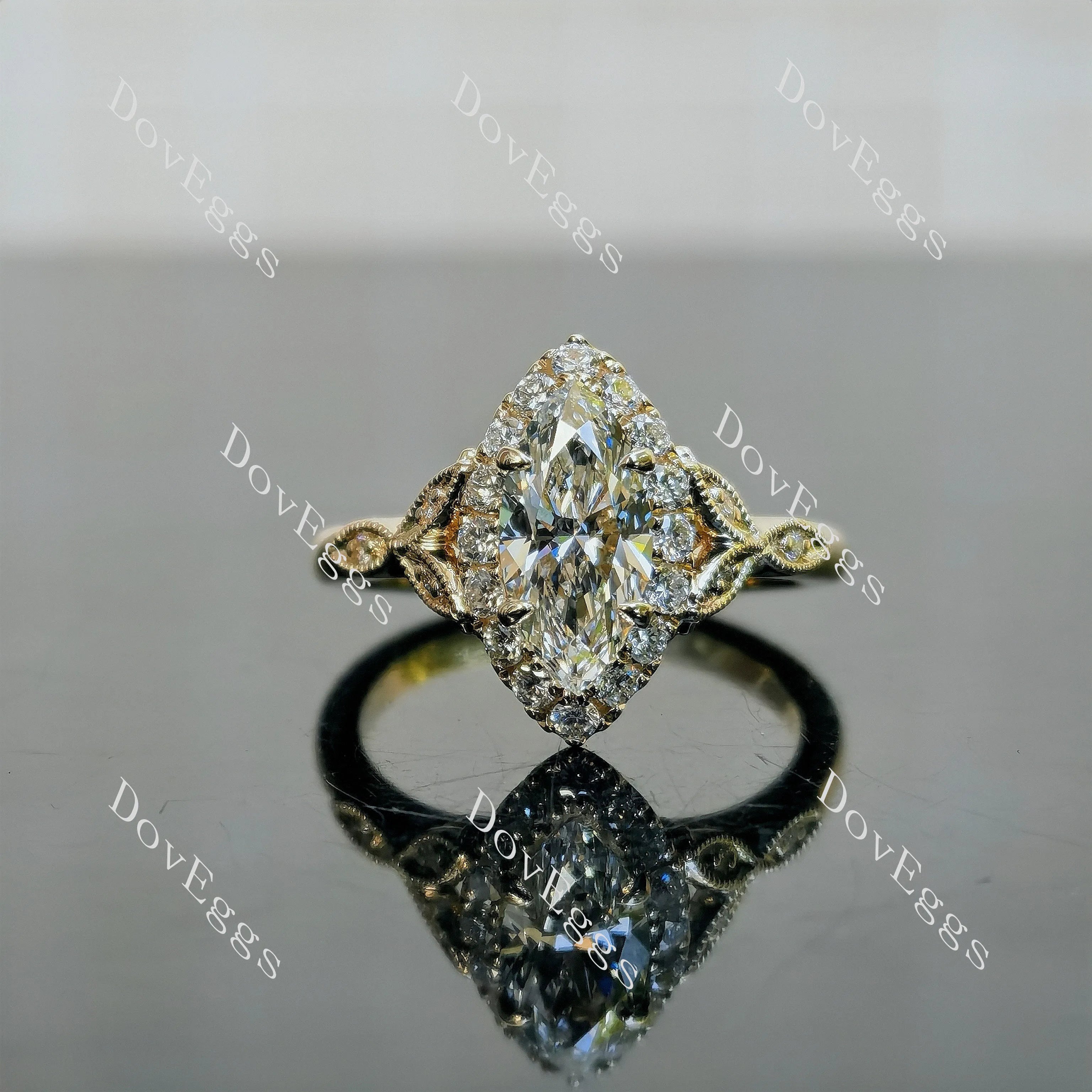 Doveggs Marquise Halo Side Stones Art Deco Lab Grown Diamond Engagement Ring