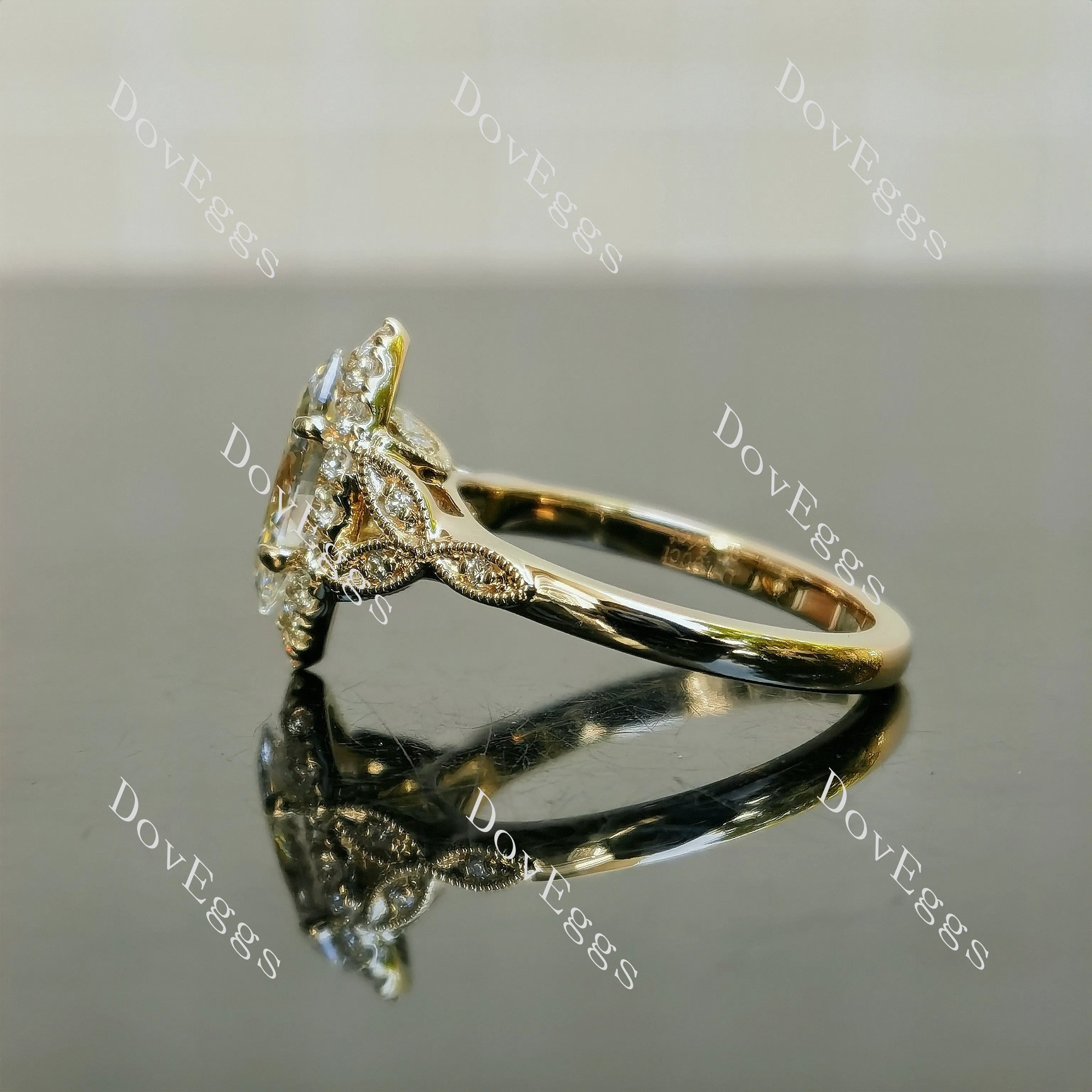 Marquise halo side stones art deco moissanite engagement ring| DovEggs