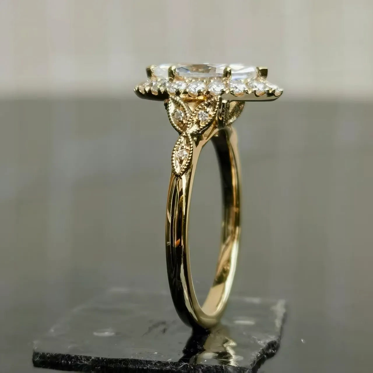Doveggs halo side stones art deco engagement ring semi-mount only(Exclusively to DovEggs Stones)