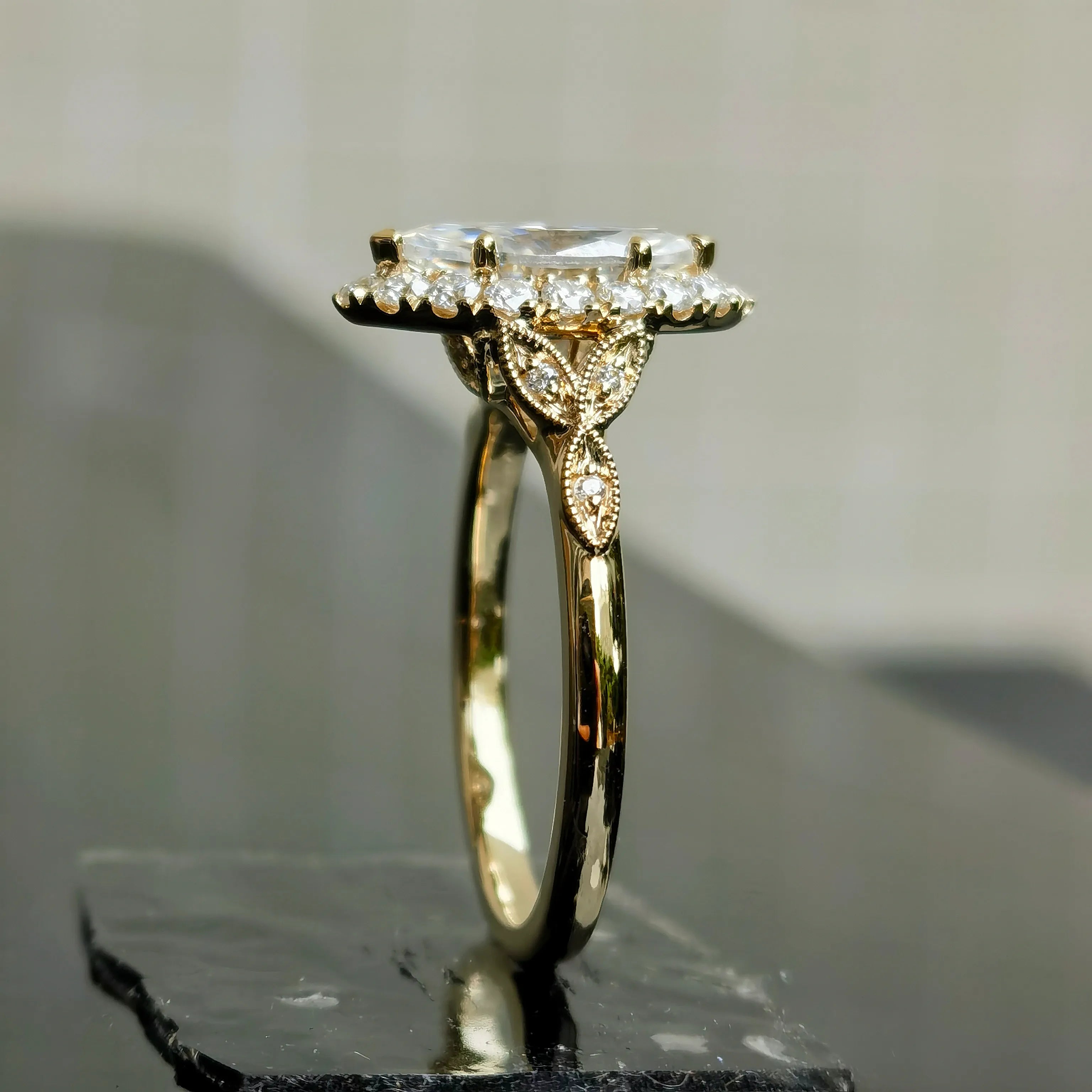 Doveggs halo side stones art deco engagement ring semi-mount only(Exclusively to DovEggs Stones)