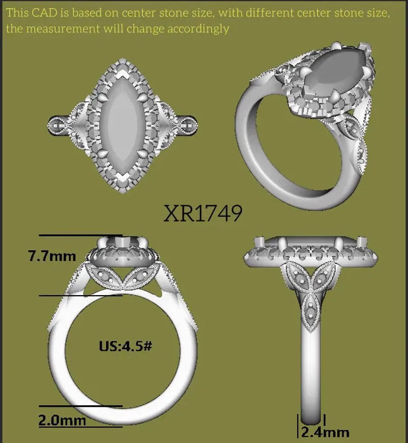 Doveggs halo side stones art deco engagement ring semi-mount only(Exclusively to DovEggs Stones)