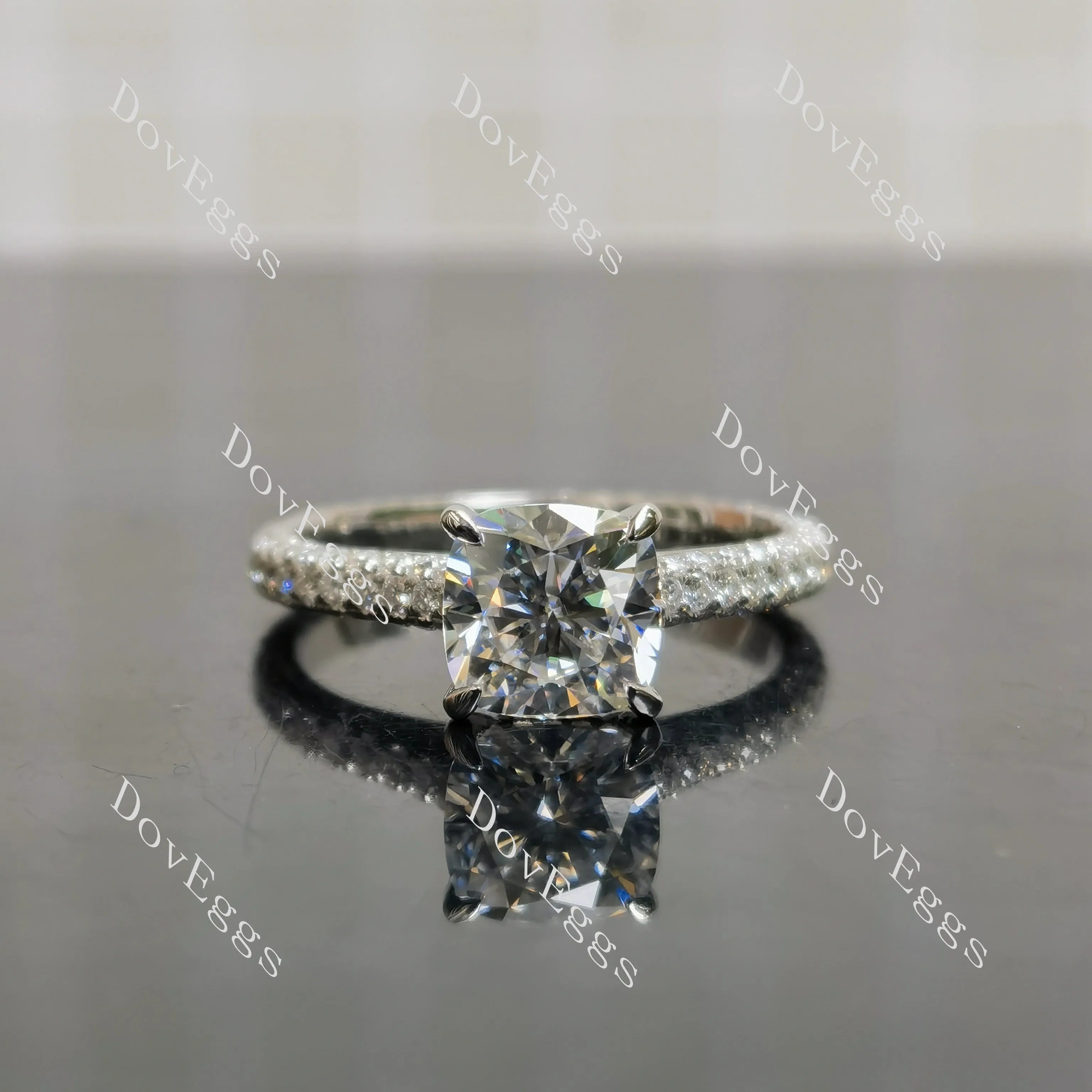 Bailey Rae cushion pave full eternity moissanite engagement ring