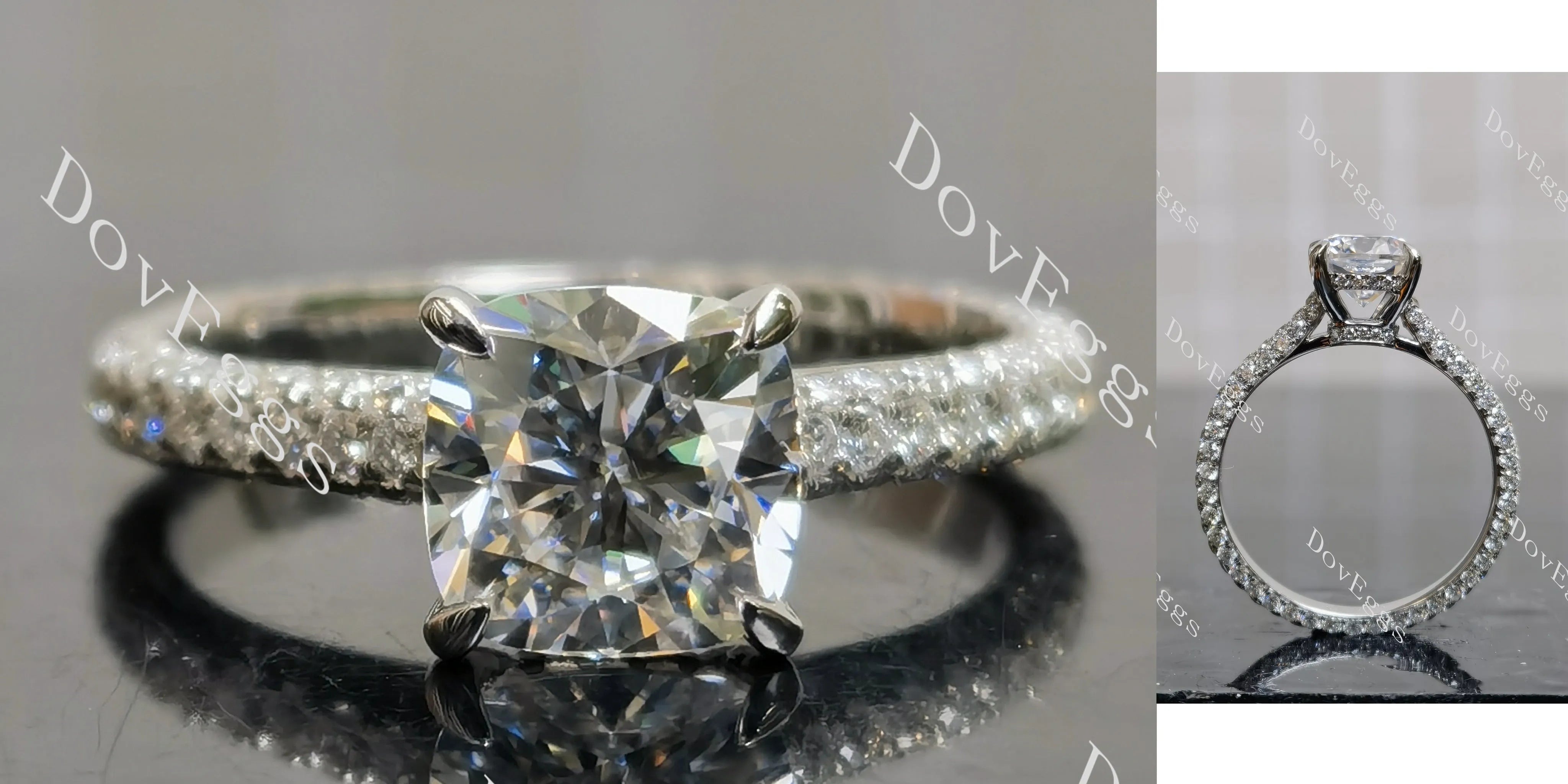 Bailey Rae cushion pave full eternity moissanite engagement ring