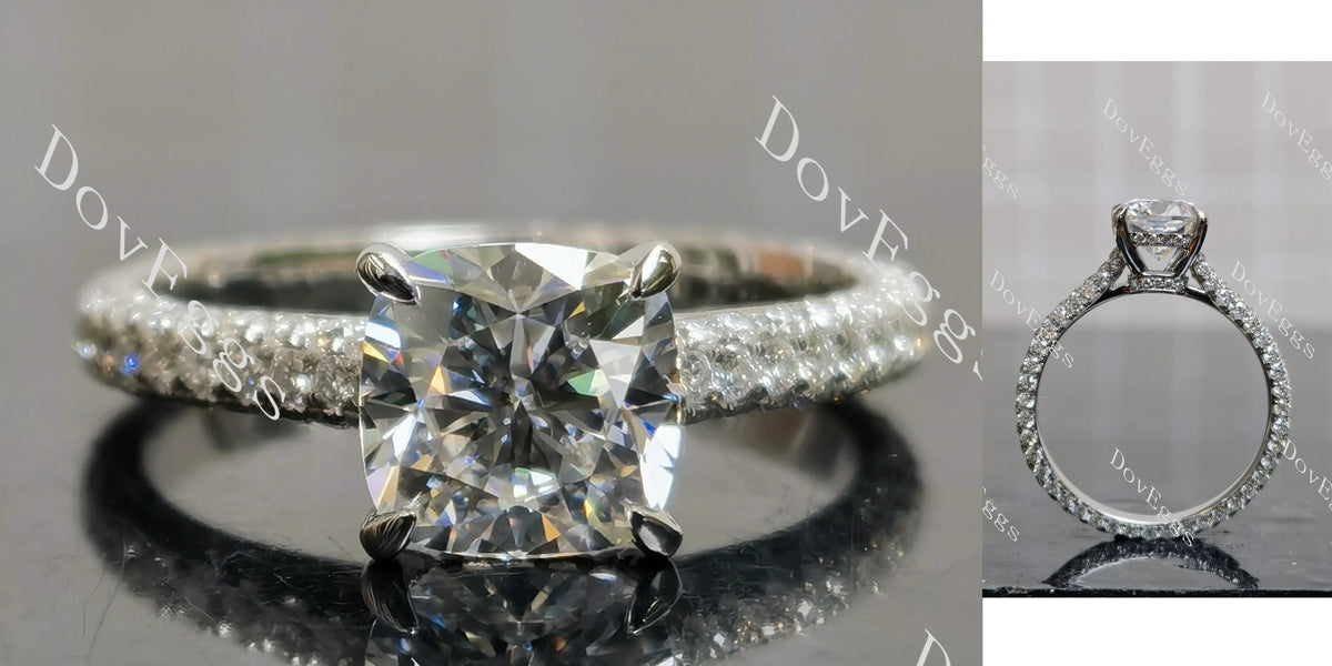 Bailey Rae cushion pave full eternity moissanite engagement ring