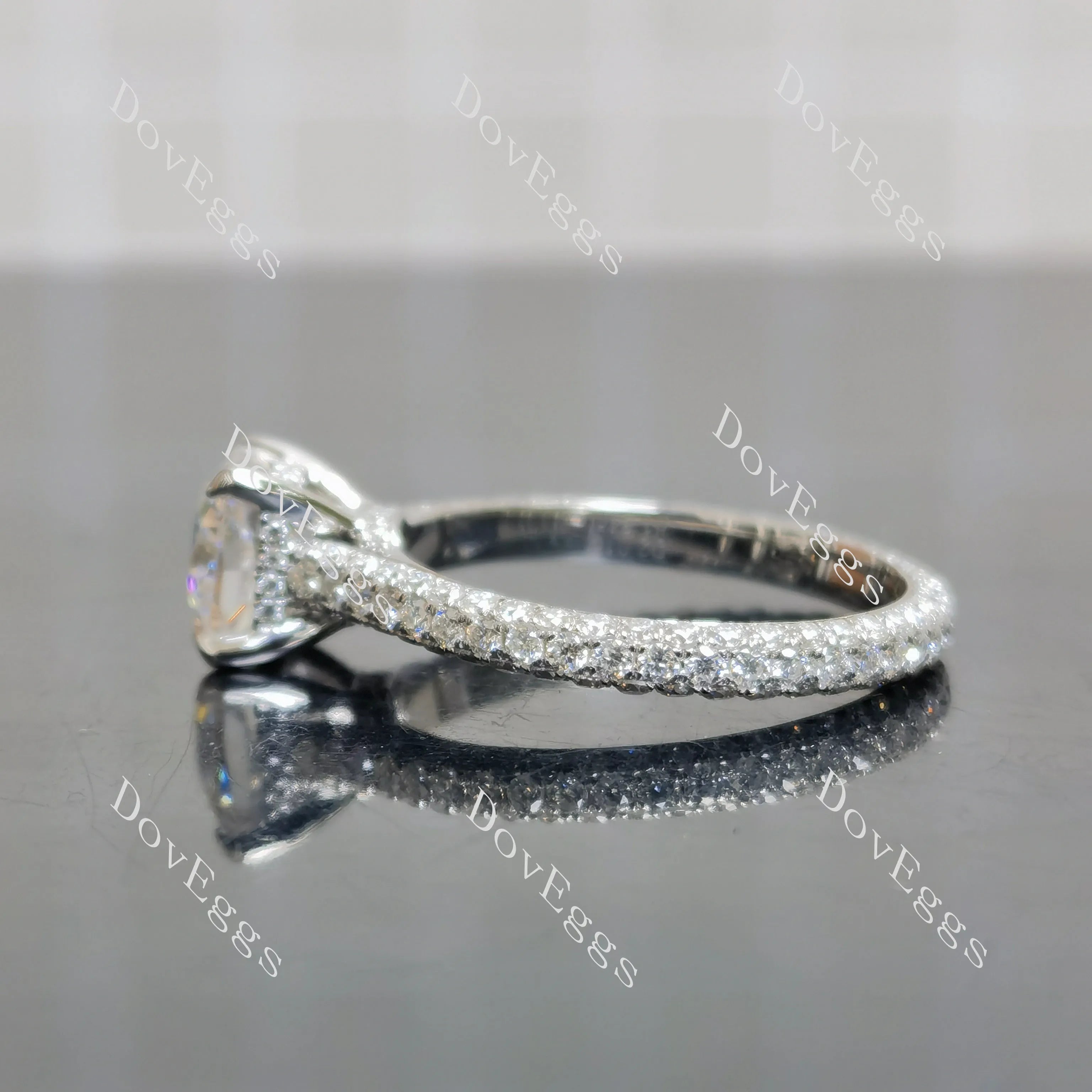 Bailey Rae cushion pave full eternity moissanite engagement ring