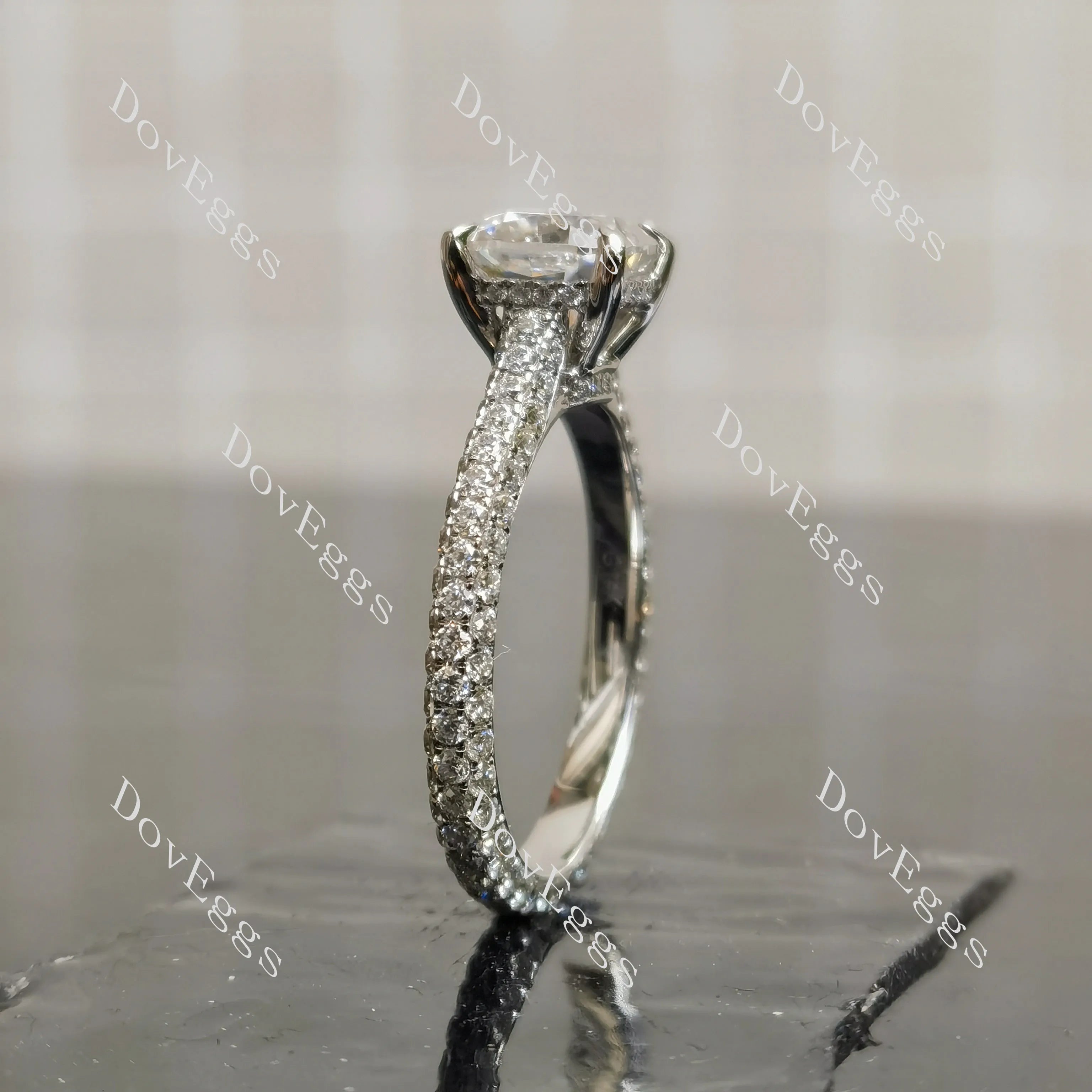 Bailey Rae cushion pave full eternity moissanite engagement ring
