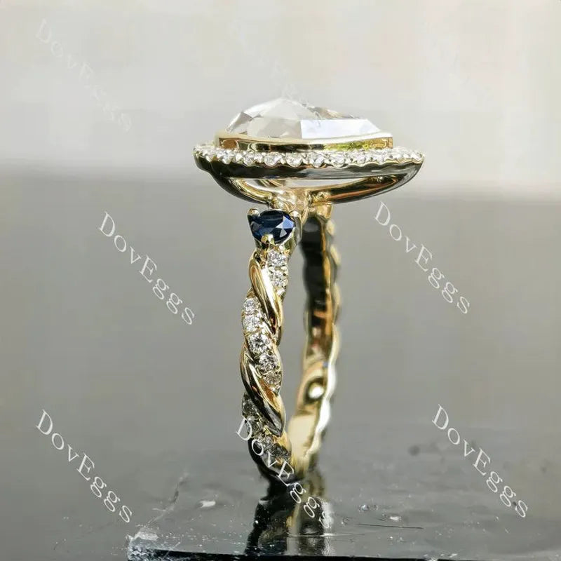 Vintage halo bezel antique cut ethical lab diamond engagement ring only semi-mount only(Exclusively to DovEggs Stones)