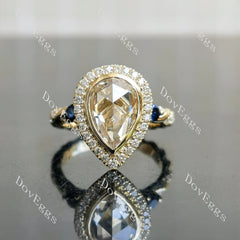 Pear bezel halo art deco moissanite engagement ring| DovEggs