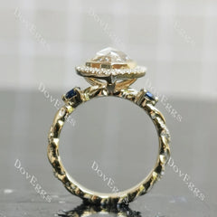 Pear bezel halo art deco moissanite engagement ring| DovEggs