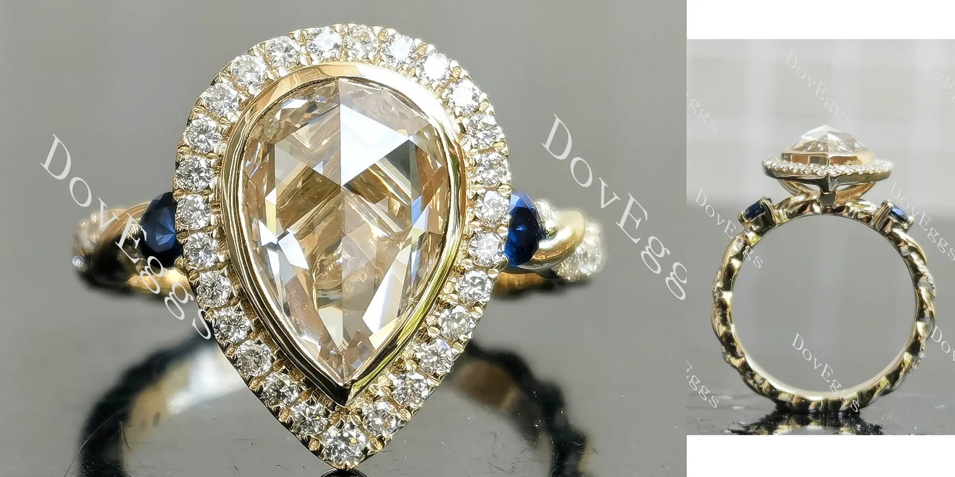 Vintage halo bezel antique cut ethical lab diamond engagement ring only semi-mount only(Exclusively to DovEggs Stones)