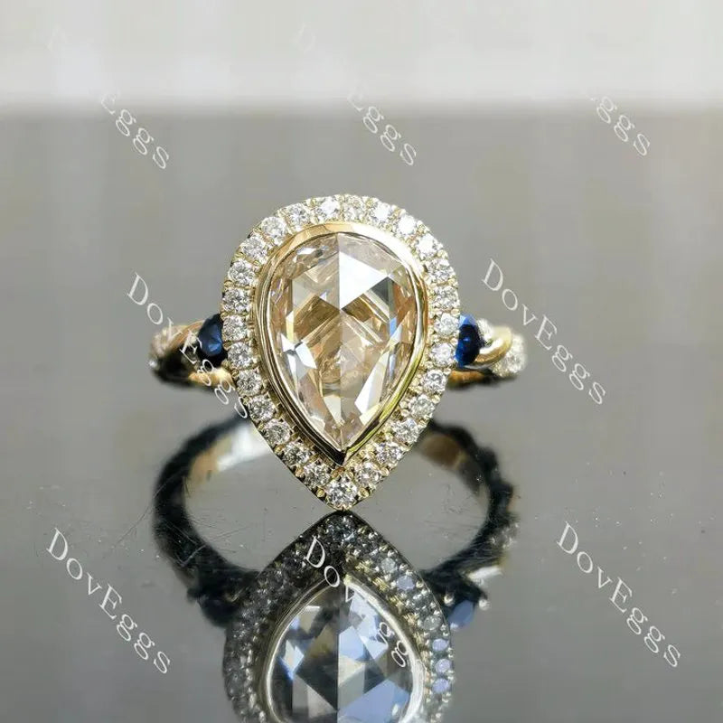 Vintage halo bezel antique cut ethical lab diamond engagement ring only semi-mount only(Exclusively to DovEggs Stones)