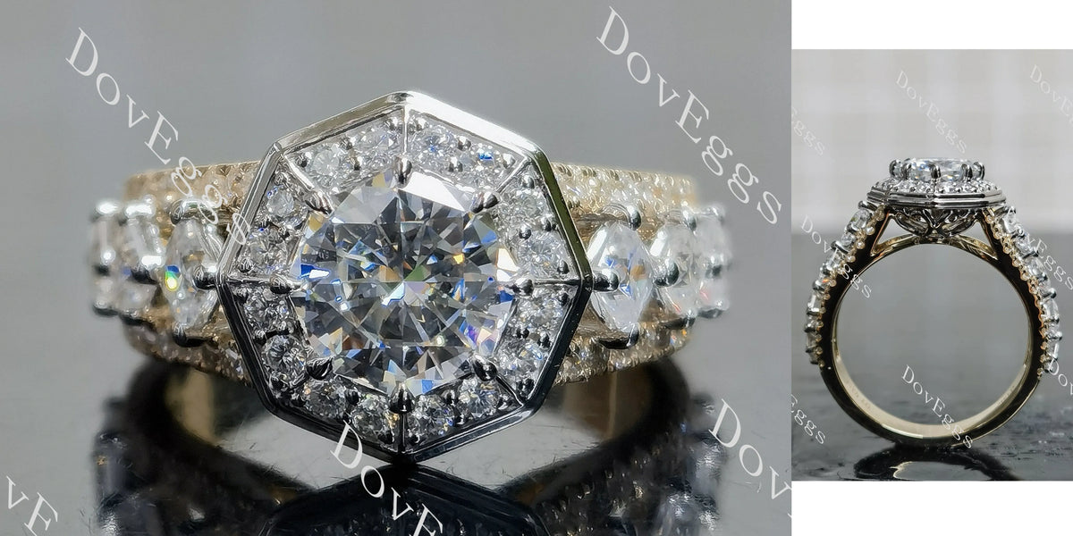 Octagon art deco halo 3/4 eternity moissanite engagement ring| DovEggs