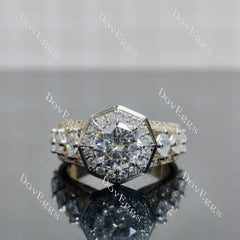 Octagon art deco halo 3/4 eternity moissanite engagement ring| DovEggs