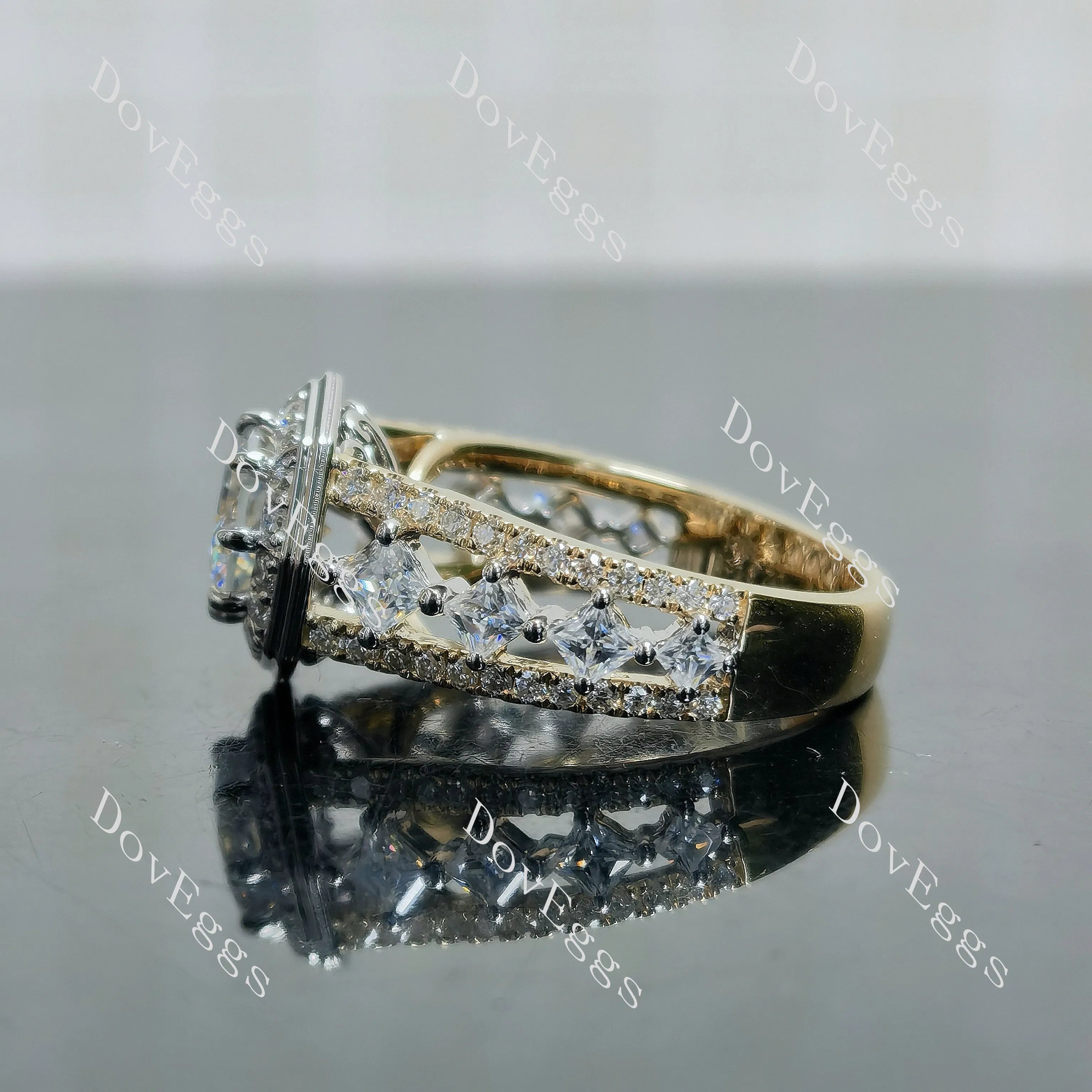 Octagon art deco halo 3/4 eternity moissanite engagement ring| DovEggs