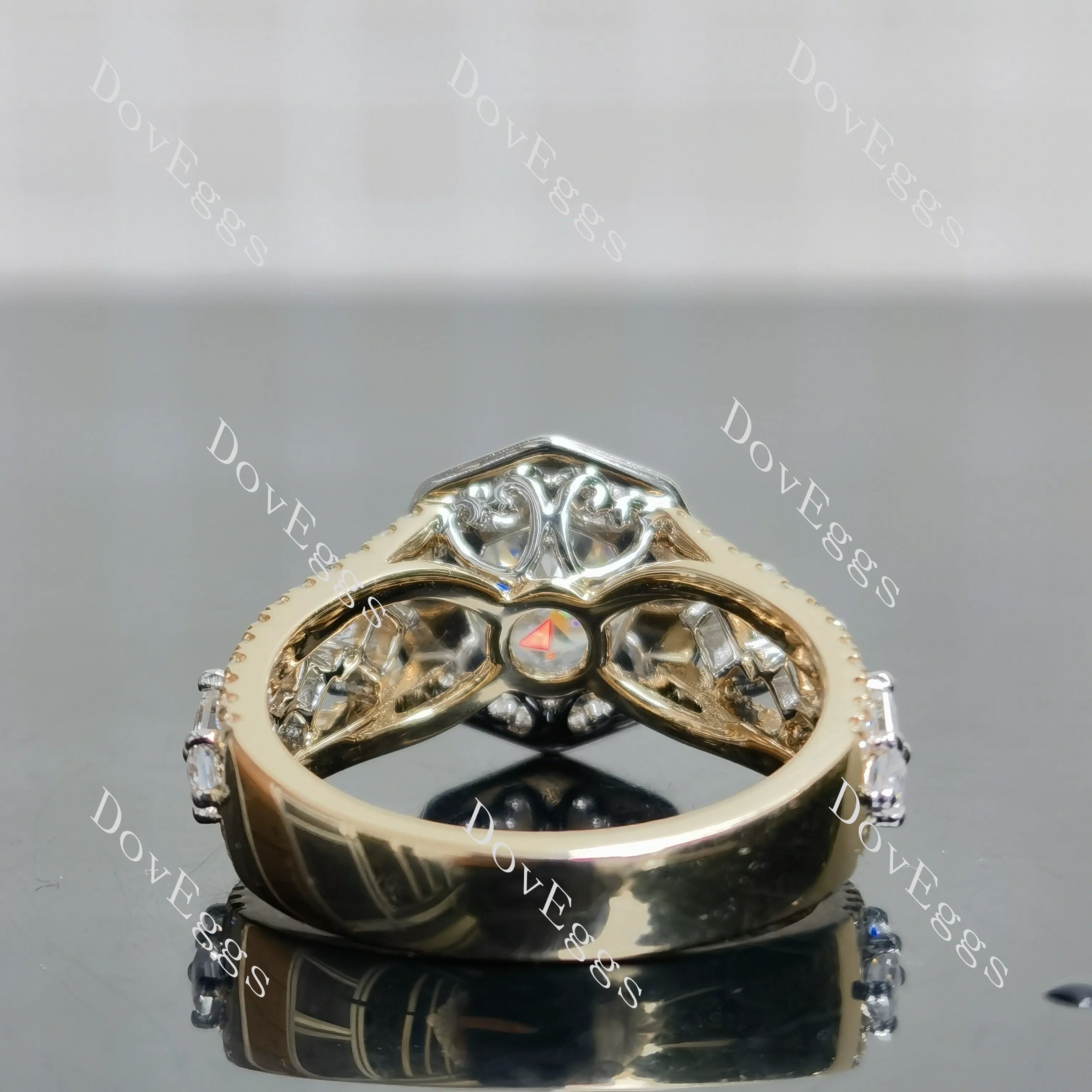Octagon art deco halo 3/4 eternity moissanite engagement ring| DovEggs