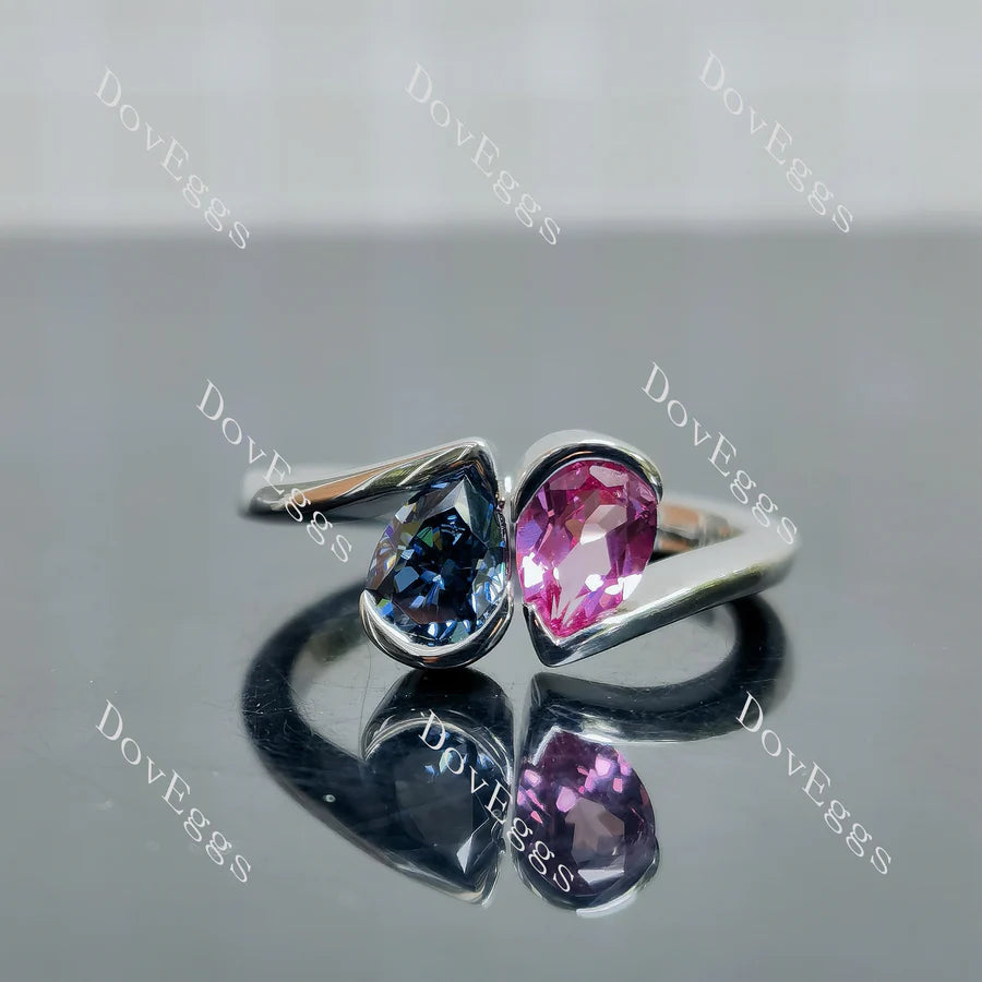 Doveggs bezel two stones engagement ring only semi-mount only(Exclusively to DovEggs Stones)