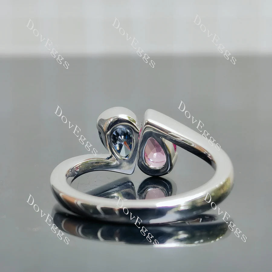 Doveggs bezel two stones engagement ring only semi-mount only(Exclusively to DovEggs Stones)