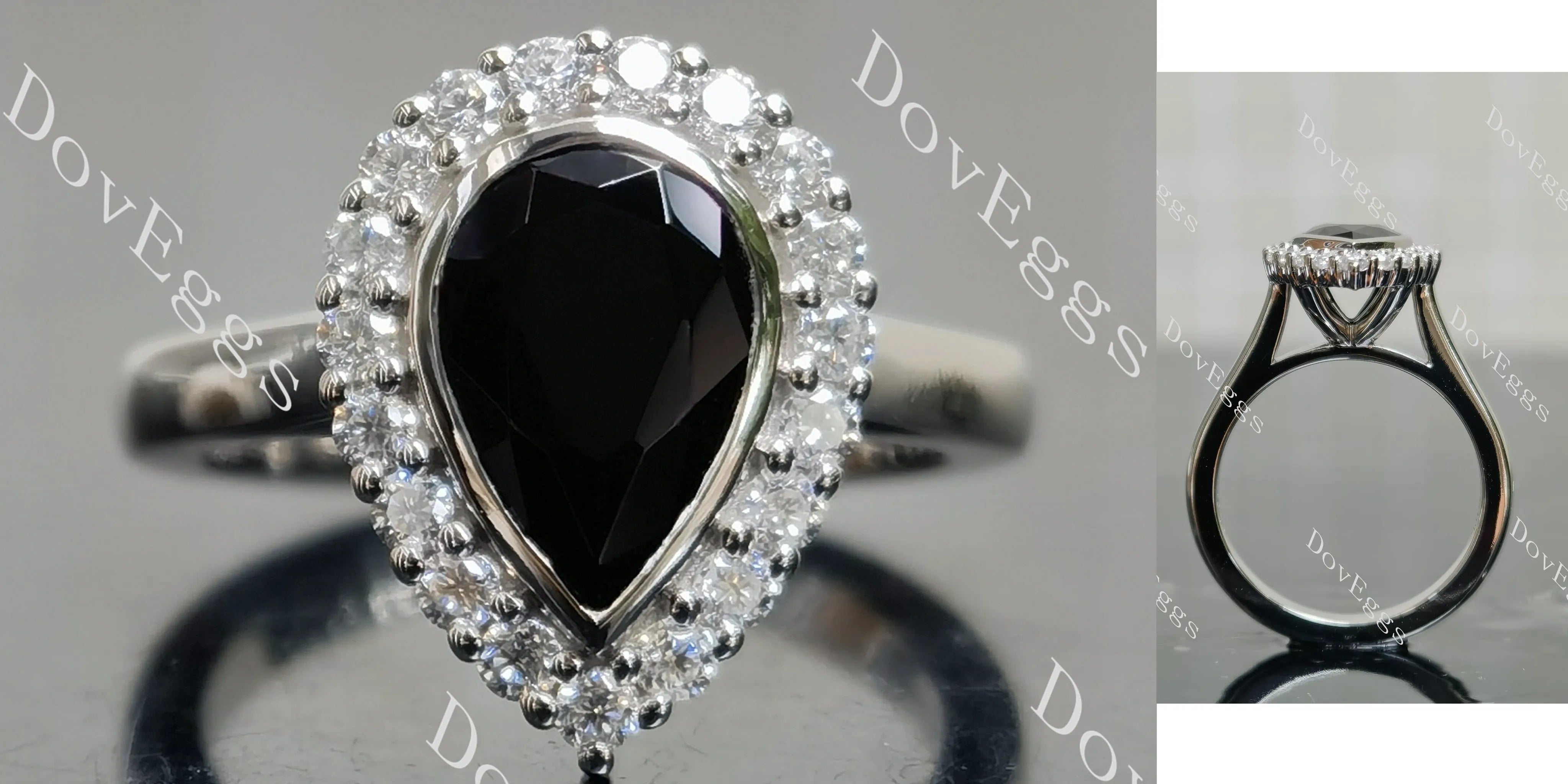 Pear bezel halo colored gem engagement ring| DovEggs