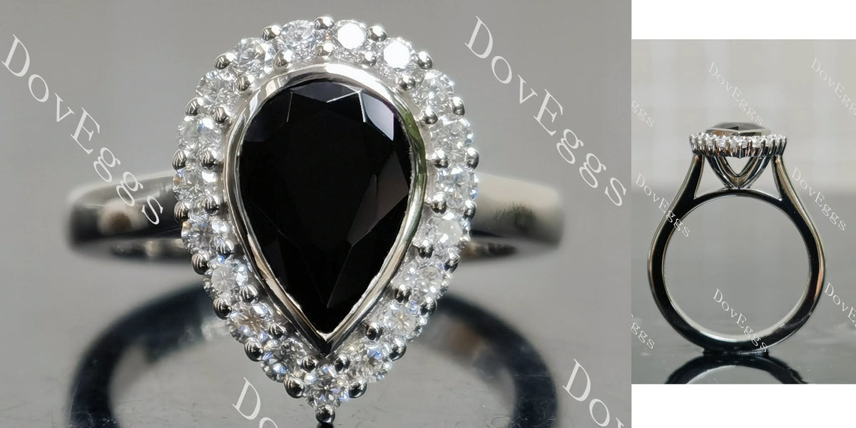 Pear bezel halo colored gem engagement ring| DovEggs