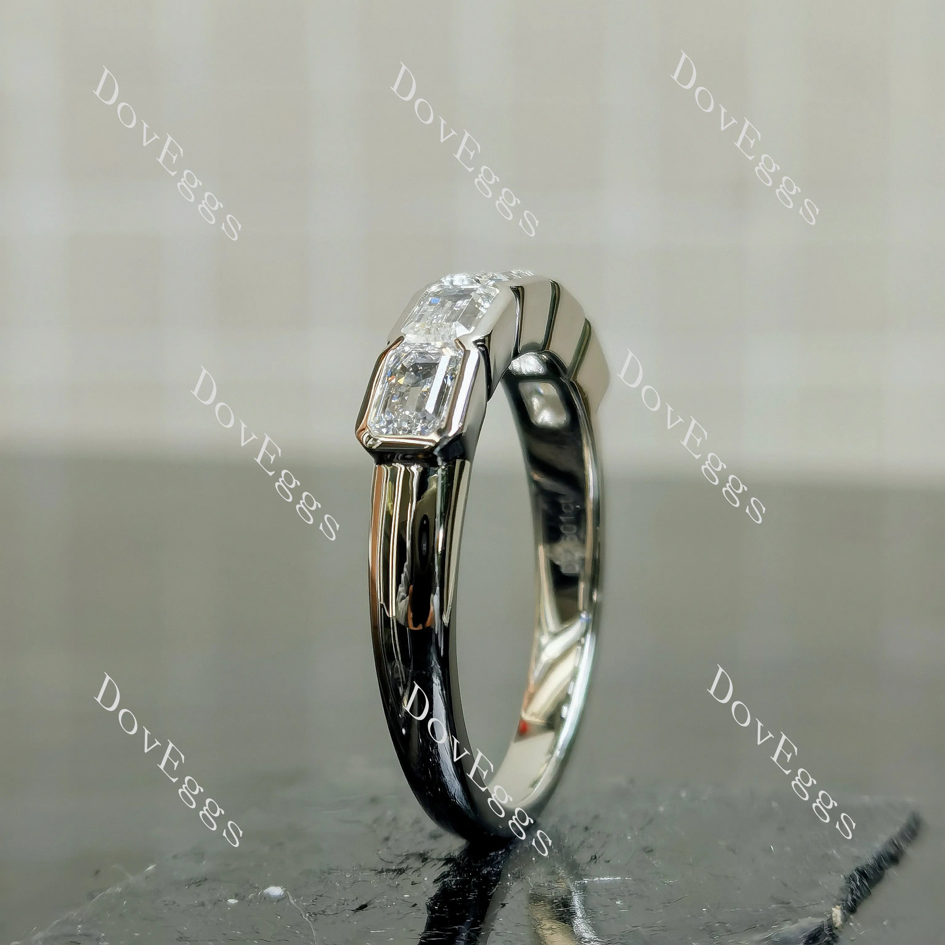 Kat’s Fab-Five Emerald bezel moissanite/lab grown diamond wedding band-2.6mm band width| DovEggs