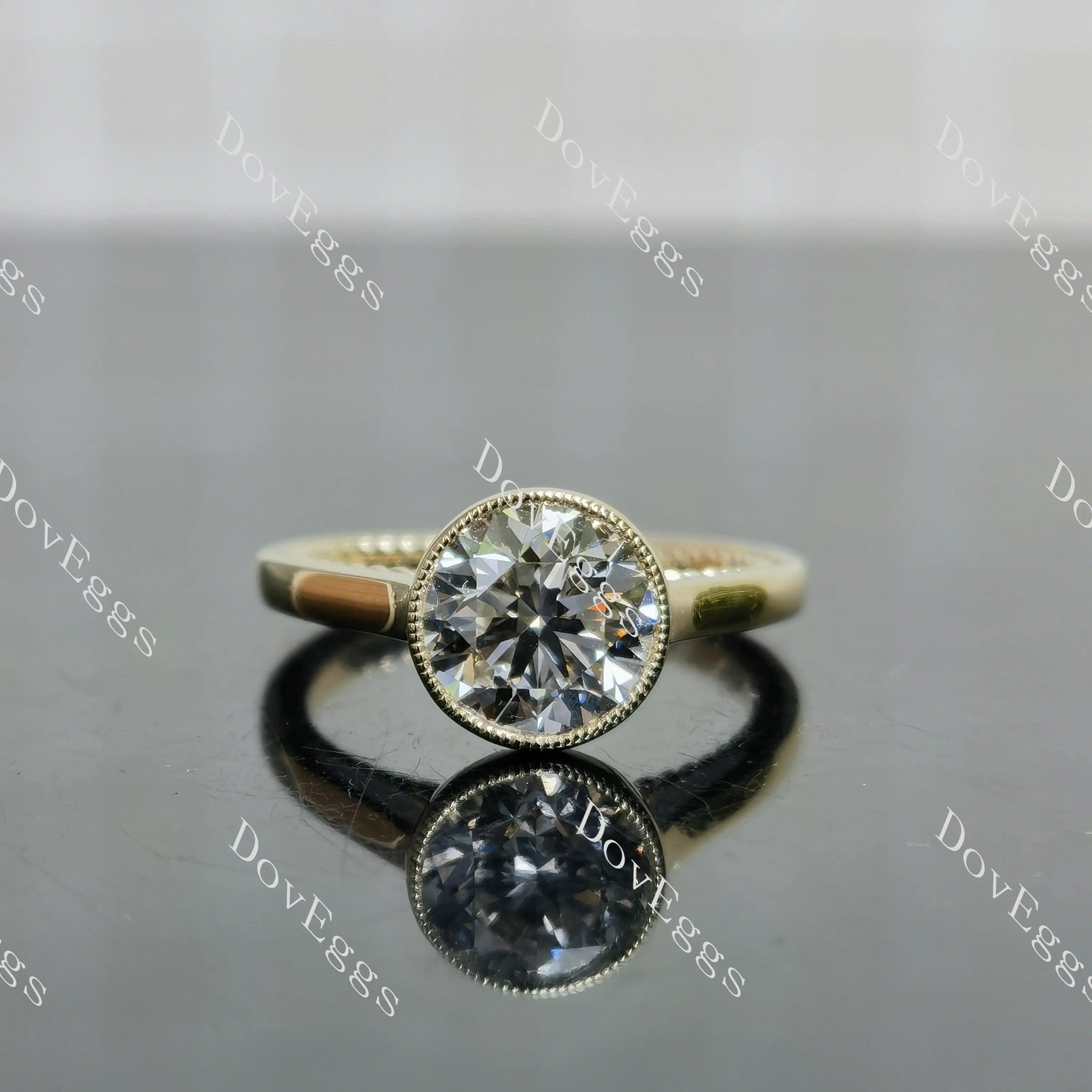 Round bezel solitaire moissanite engagement ring| DovEggs