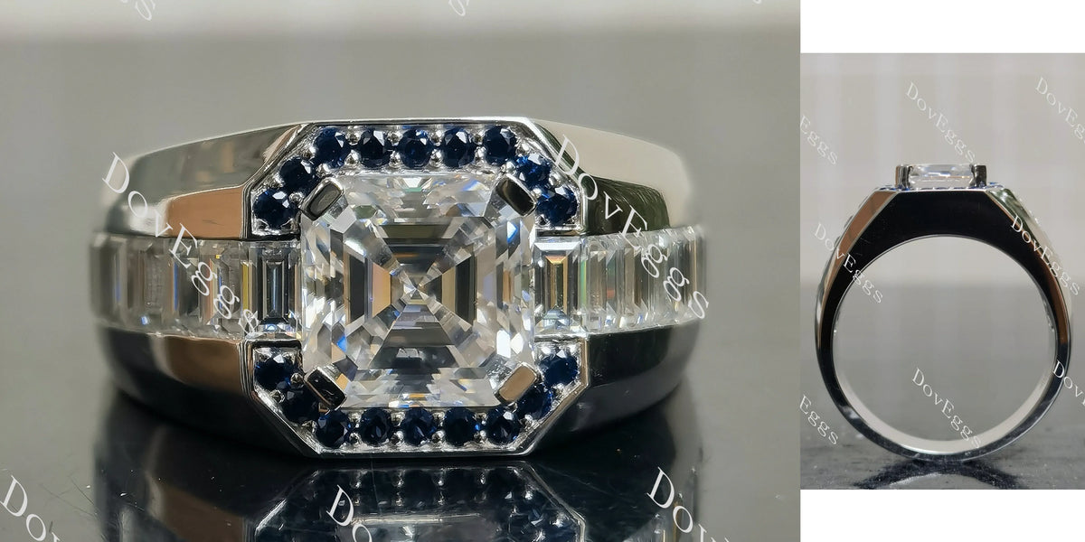 Crystal Blue Persuasion-Asscher halo moissanite engagement ring| DovEggs