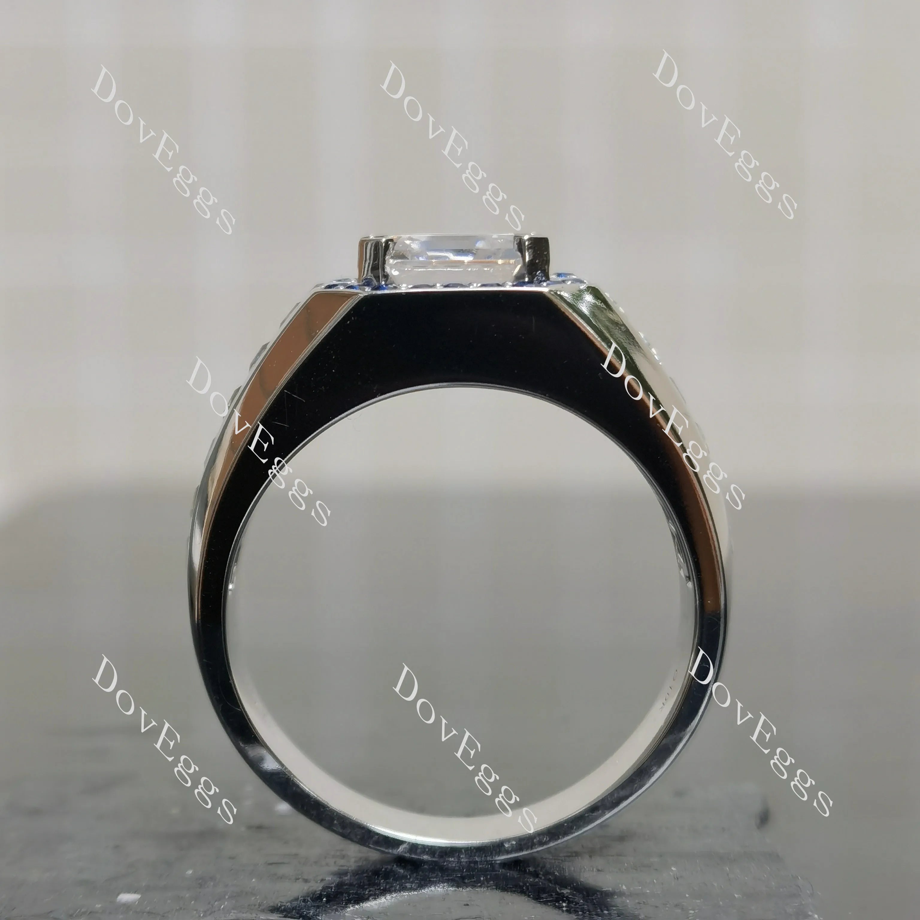 Crystal Blue Persuasion-Asscher halo moissanite engagement ring| DovEggs