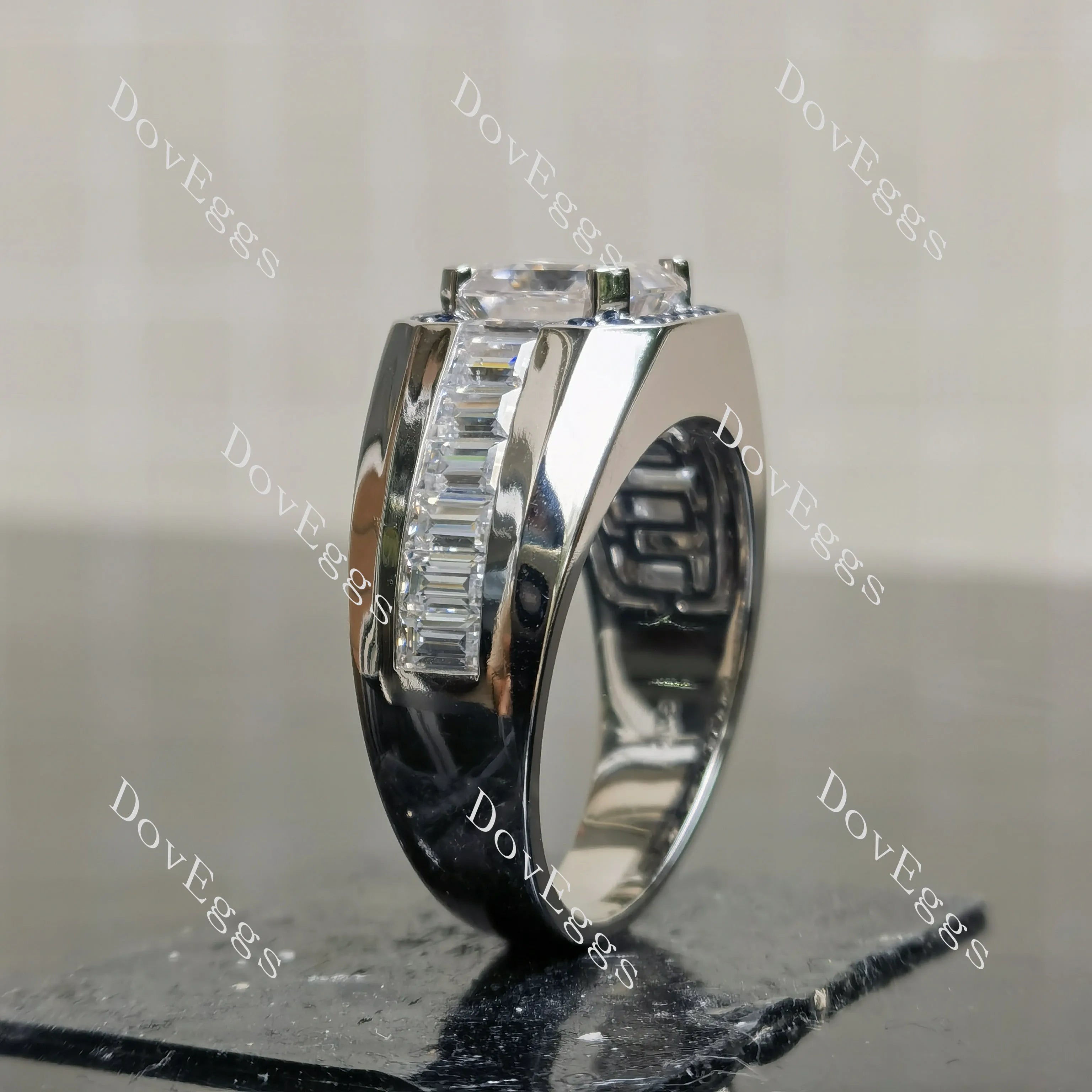 Crystal Blue Persuasion-Asscher halo moissanite engagement ring| DovEggs