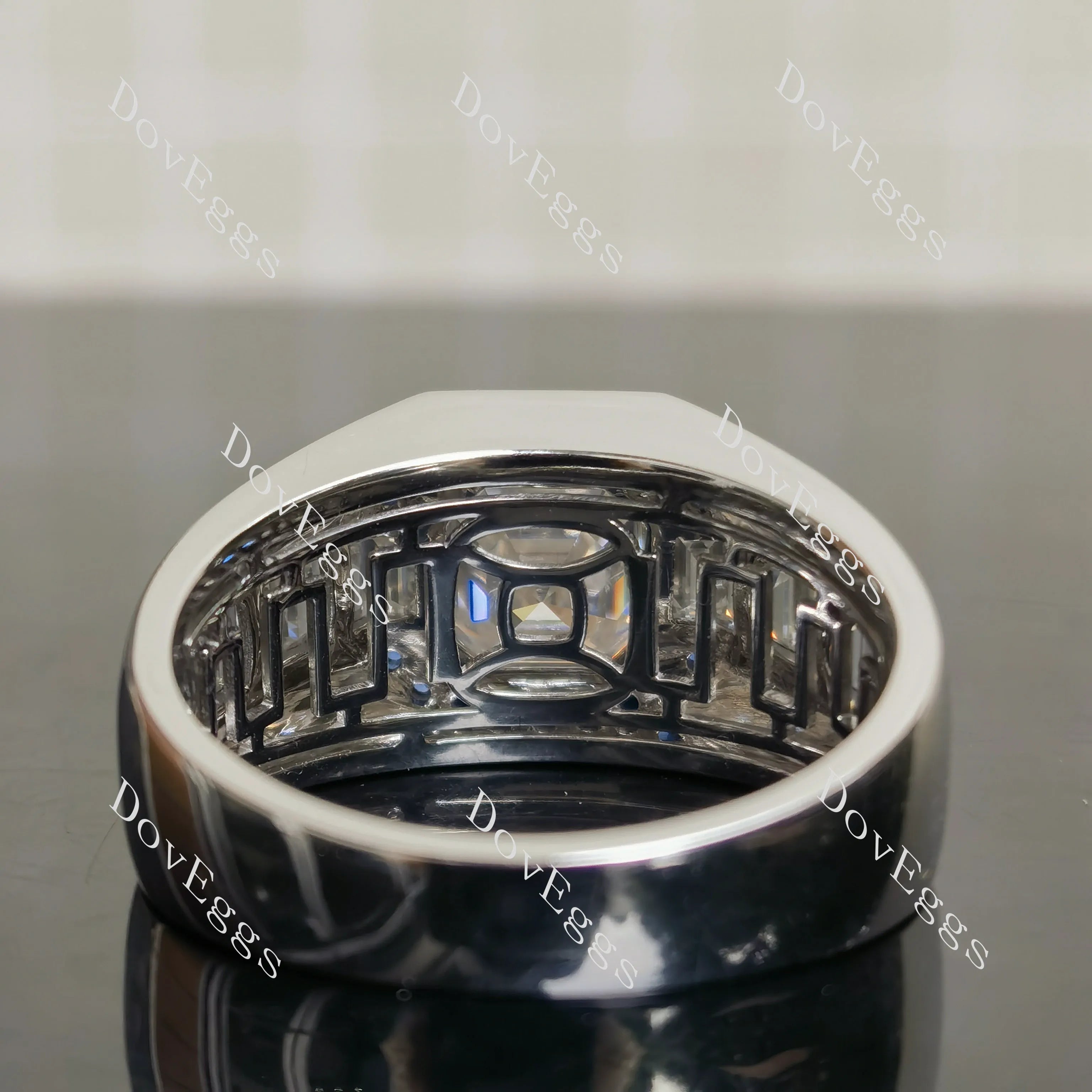 Crystal Blue Persuasion-Asscher halo moissanite engagement ring| DovEggs