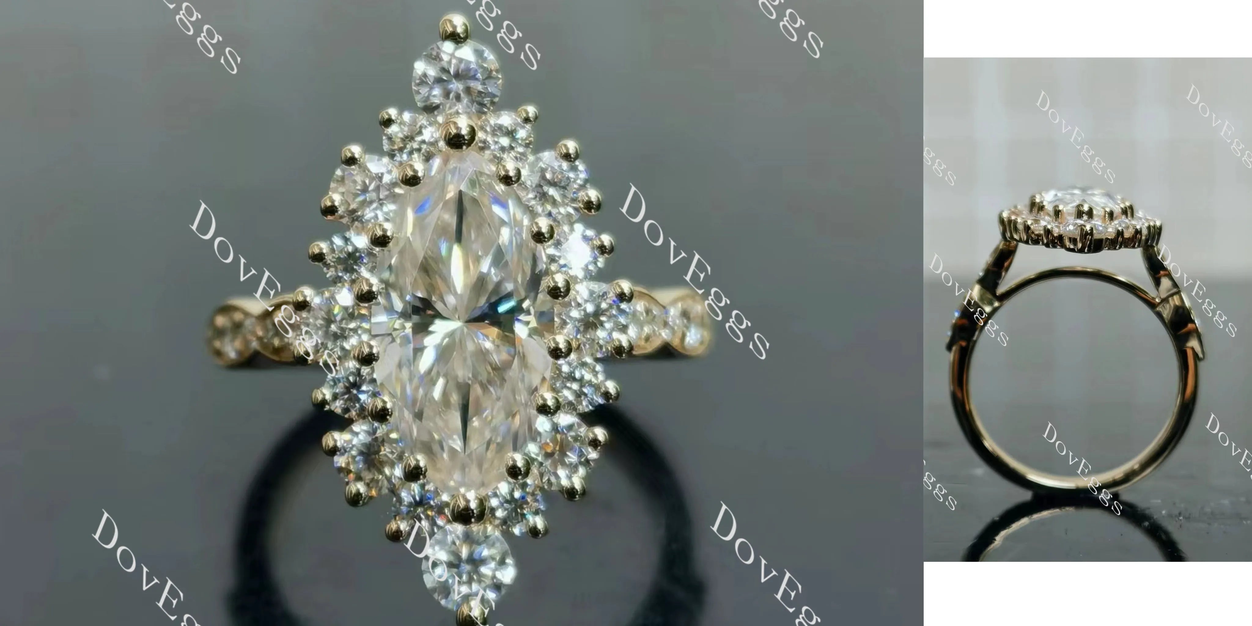 IAIAK-Marquise Modified H&A cut halo moissanite engagement ring| DovEggs