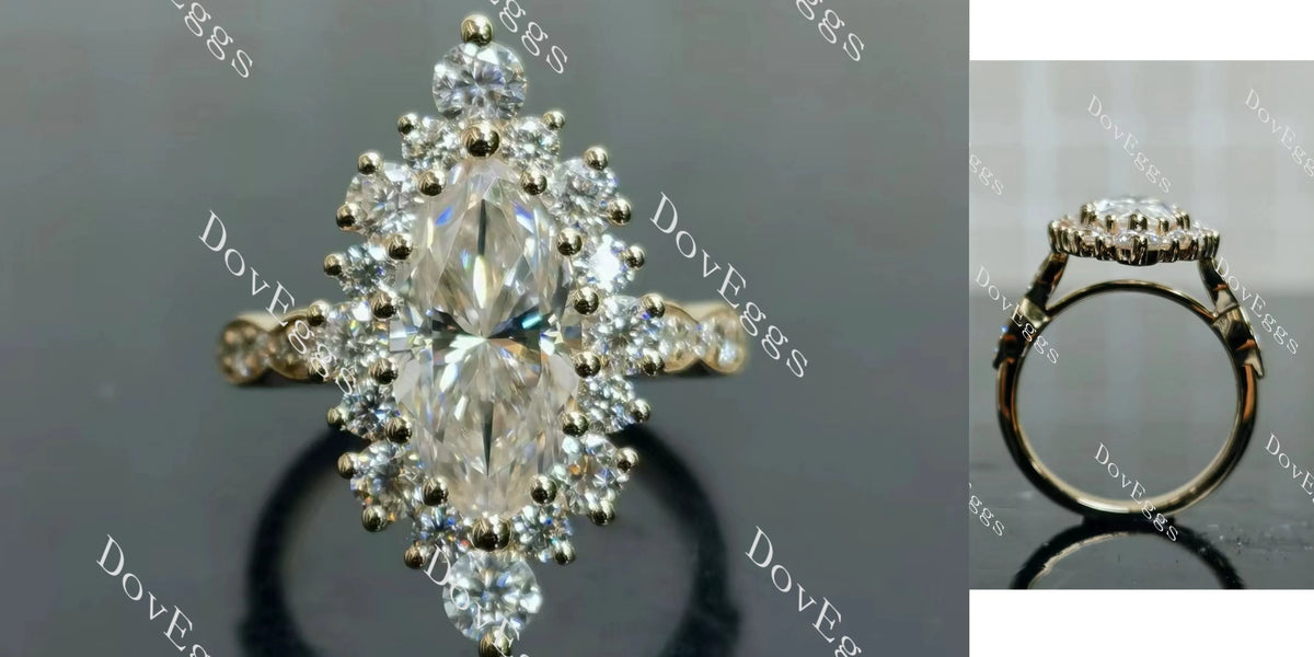 IAIAK-Marquise Modified H&A cut halo moissanite engagement ring| DovEggs