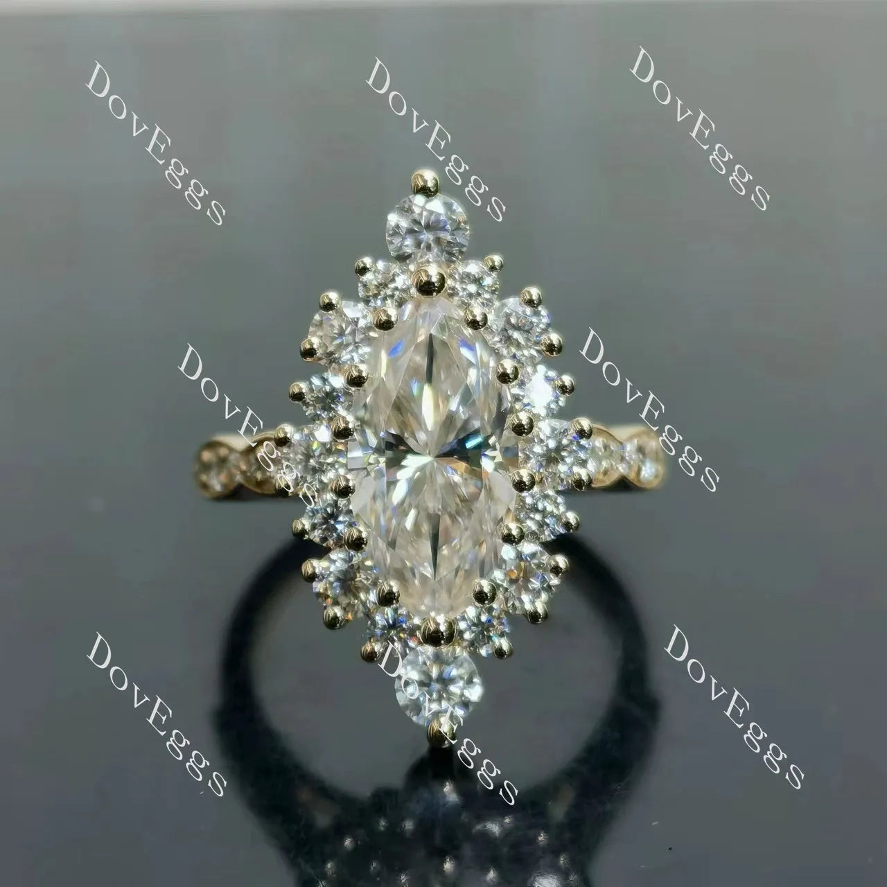 IAIAK-Marquise Modified H&A cut halo moissanite engagement ring| DovEggs