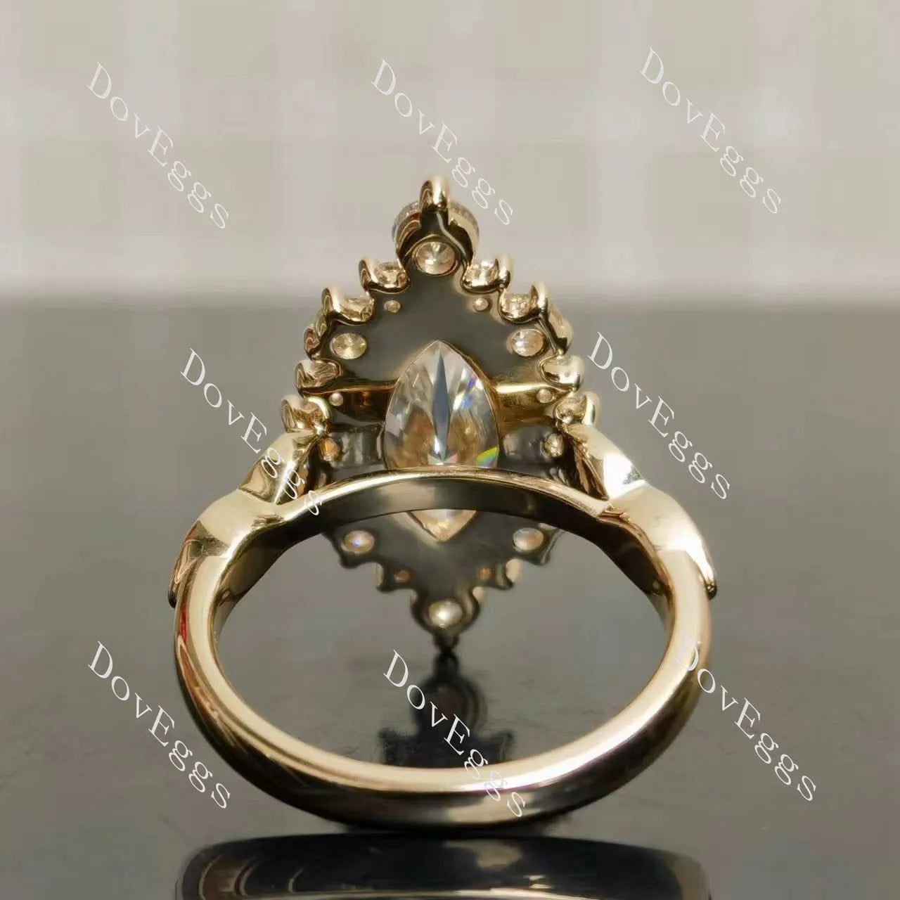 IAIAK-Marquise Modified H&A cut halo moissanite engagement ring| DovEggs
