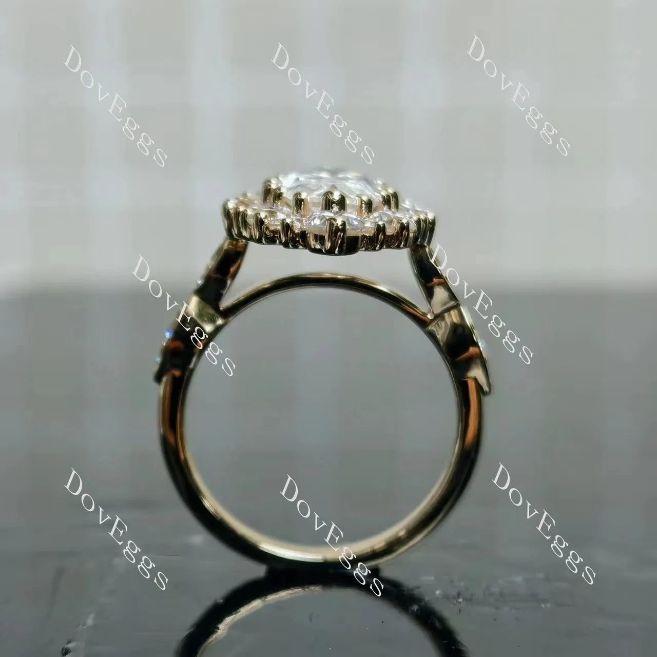 IAIAK-Marquise Modified H&A cut halo moissanite engagement ring| DovEggs