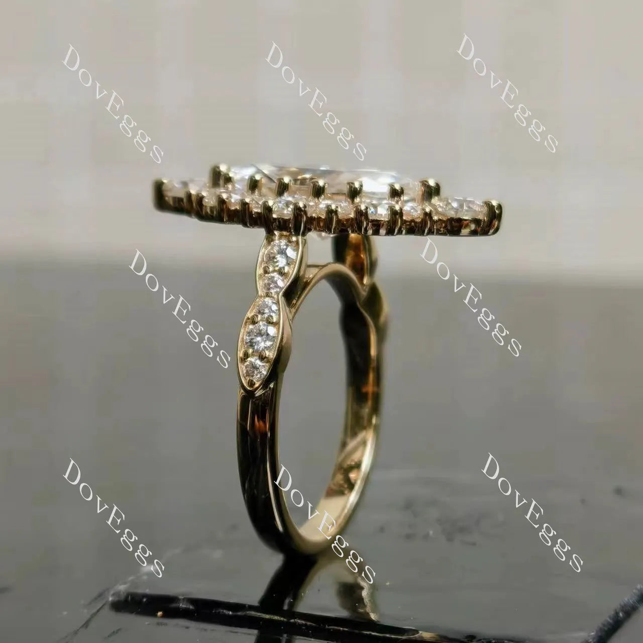 IAIAK-Marquise Modified H&A cut halo moissanite engagement ring| DovEggs