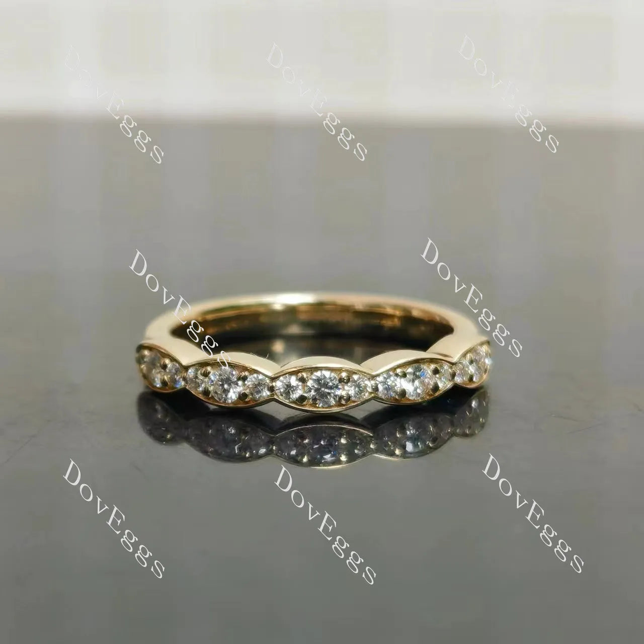IAIAK-Round pave bezel moissanite/lab grown diamond wedding band-2.5mm band width| DovEggs