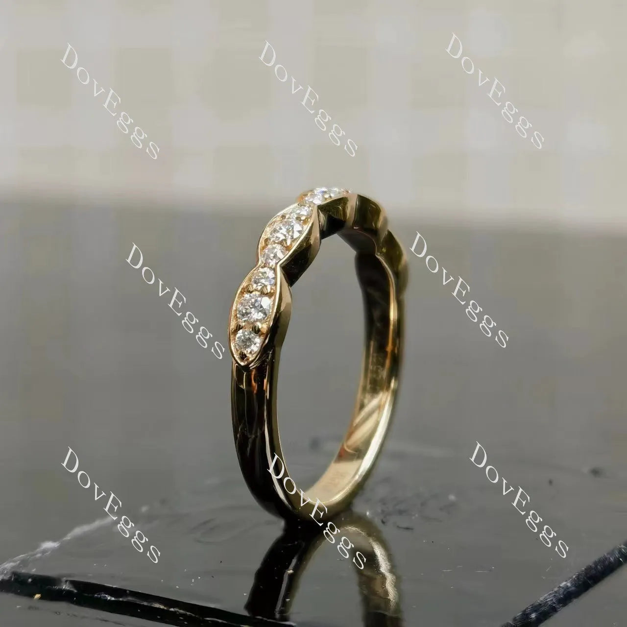 IAIAK-Round pave bezel moissanite/lab grown diamond wedding band-2.5mm band width| DovEggs