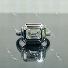 Emerald bezel solitaire moissanite engagement ring| DovEggs