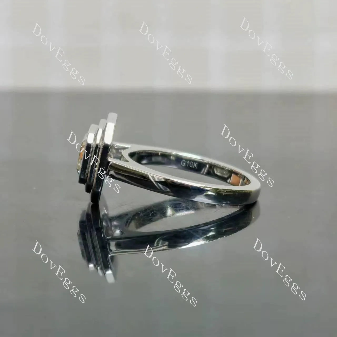 Emerald bezel solitaire moissanite engagement ring| DovEggs