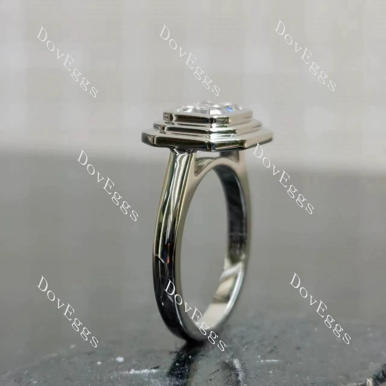 Emerald bezel solitaire moissanite engagement ring| DovEggs