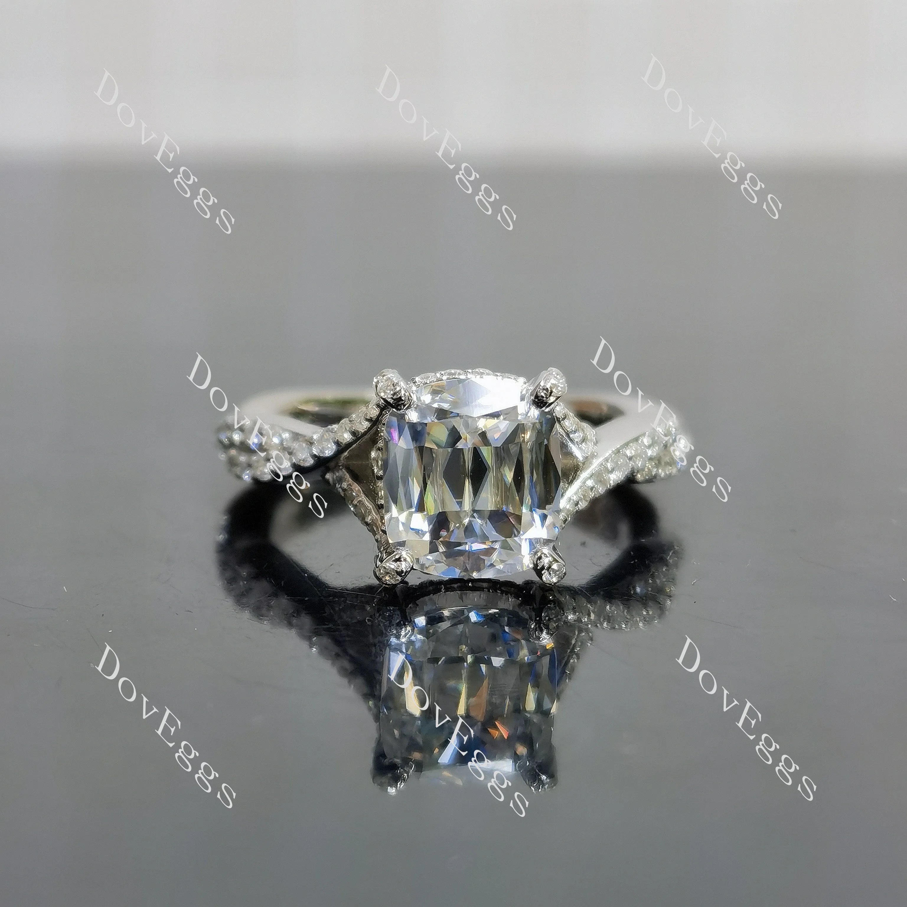 Carissa's Dream-Cushion split shanks moissanite engagement ring| DovEggs