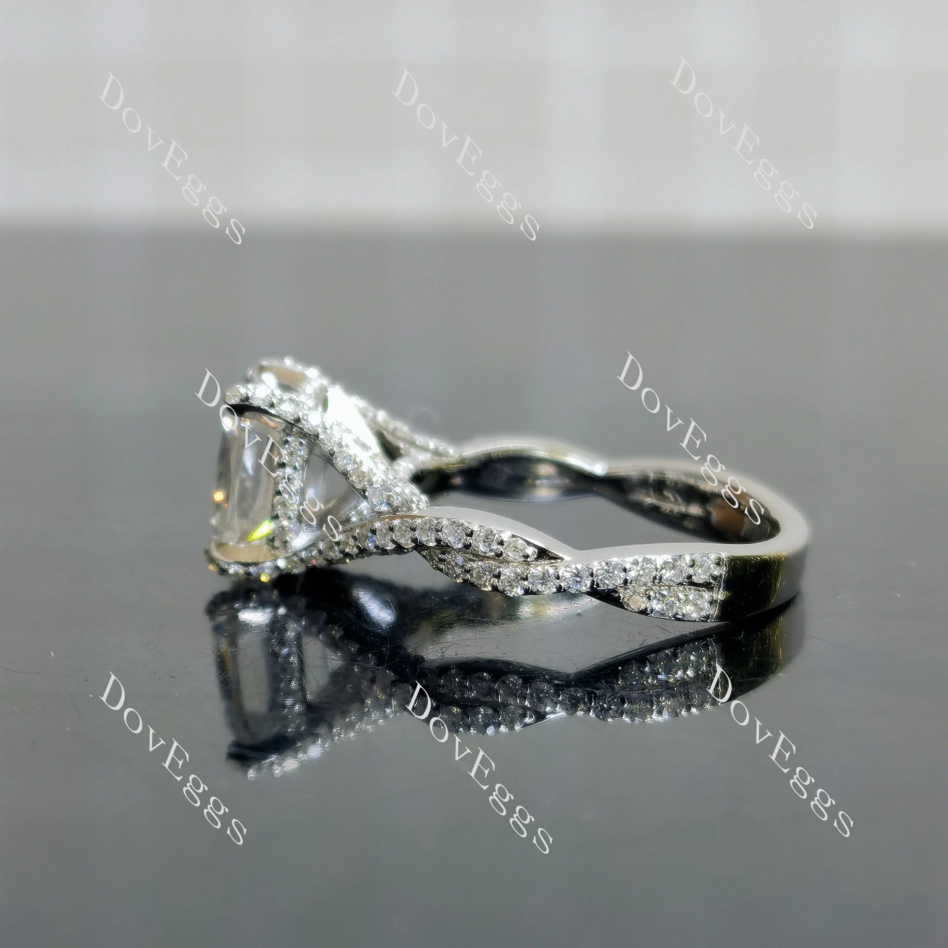 Carissa's Dream-Cushion split shanks moissanite engagement ring| DovEggs