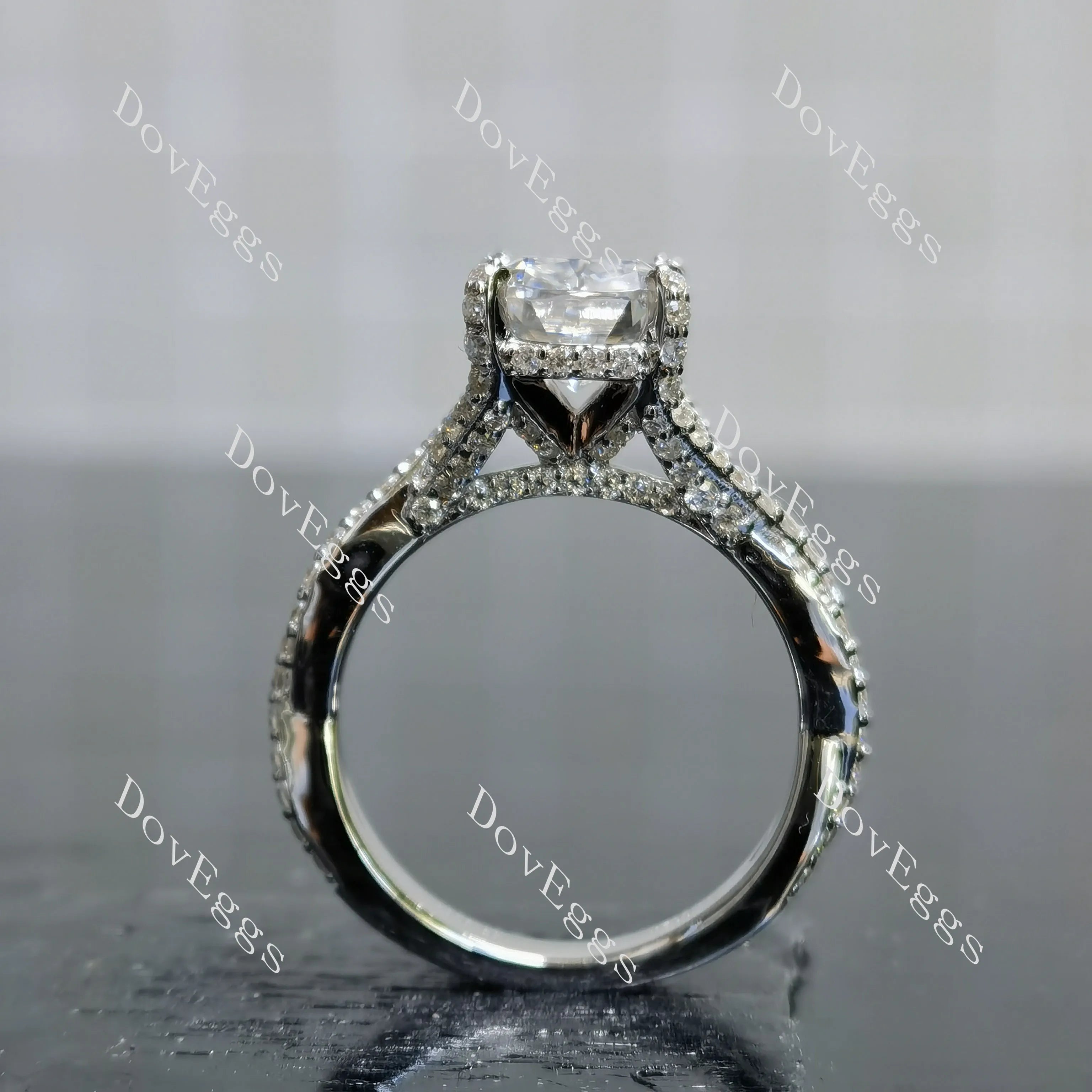 Carissa's Dream-Cushion split shanks moissanite engagement ring| DovEggs