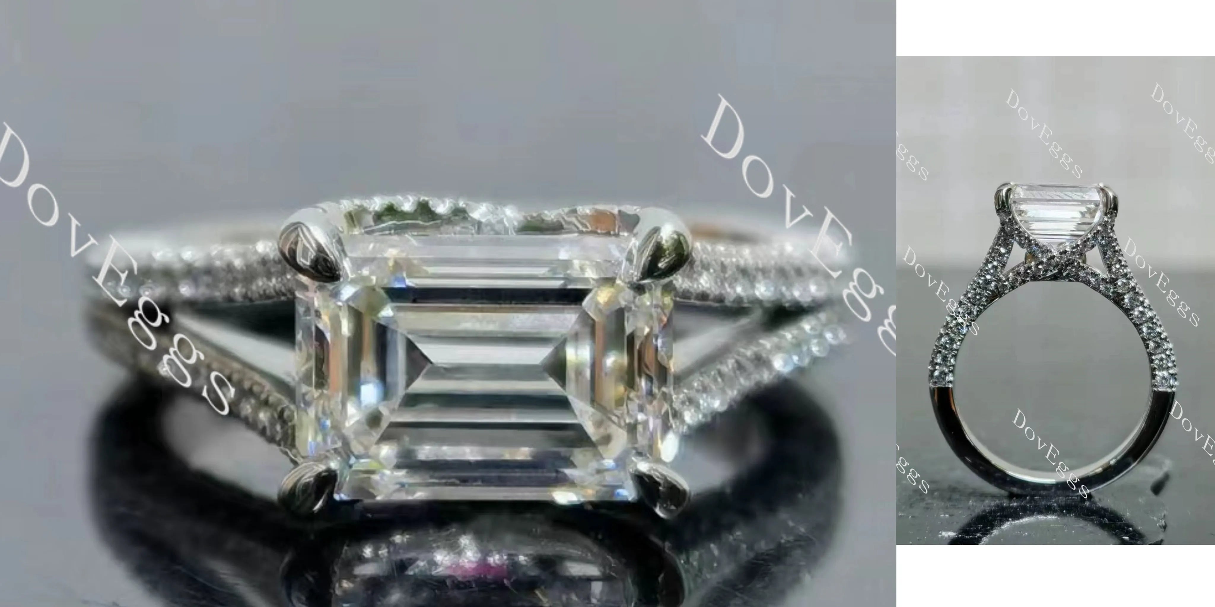 Amanda's Endless Fire-Emerald split shanks pave moissanite engagement ring| DovEggs