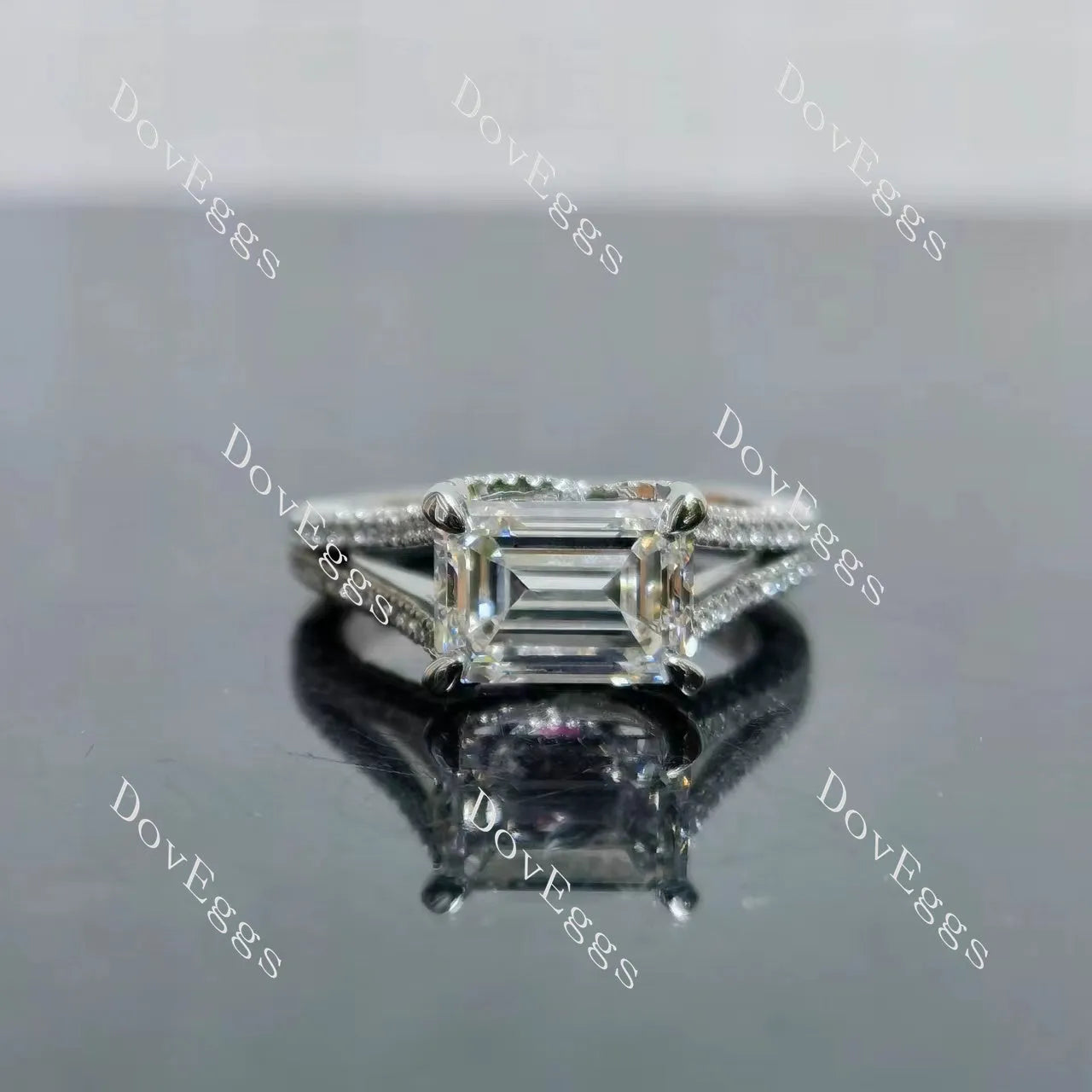 Amanda's Endless Fire-Emerald split shanks pave moissanite engagement ring| DovEggs