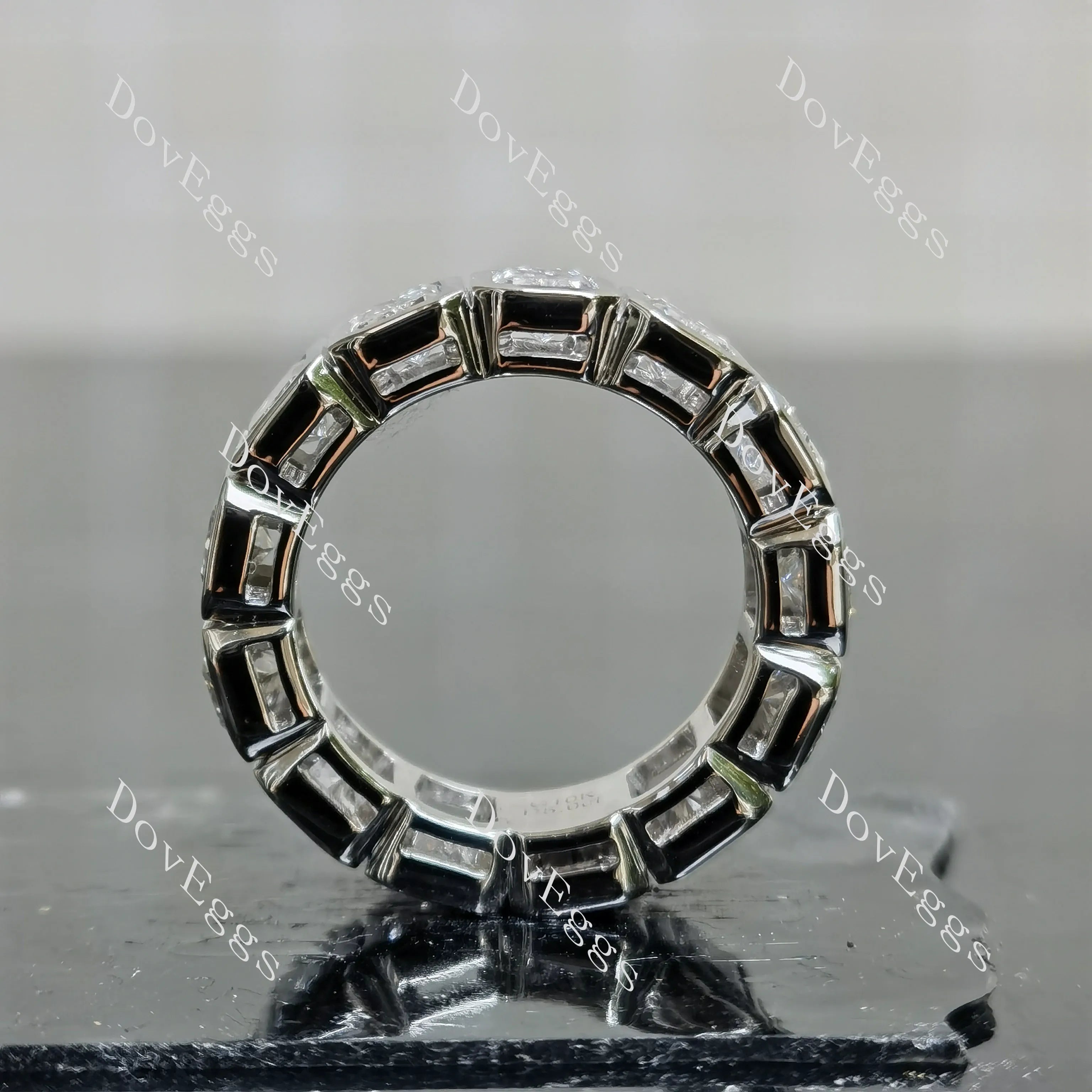 Radiant full eternity bezel moissanite/lab grown diamond accents wedding band-6.4mm band width| DovEggs